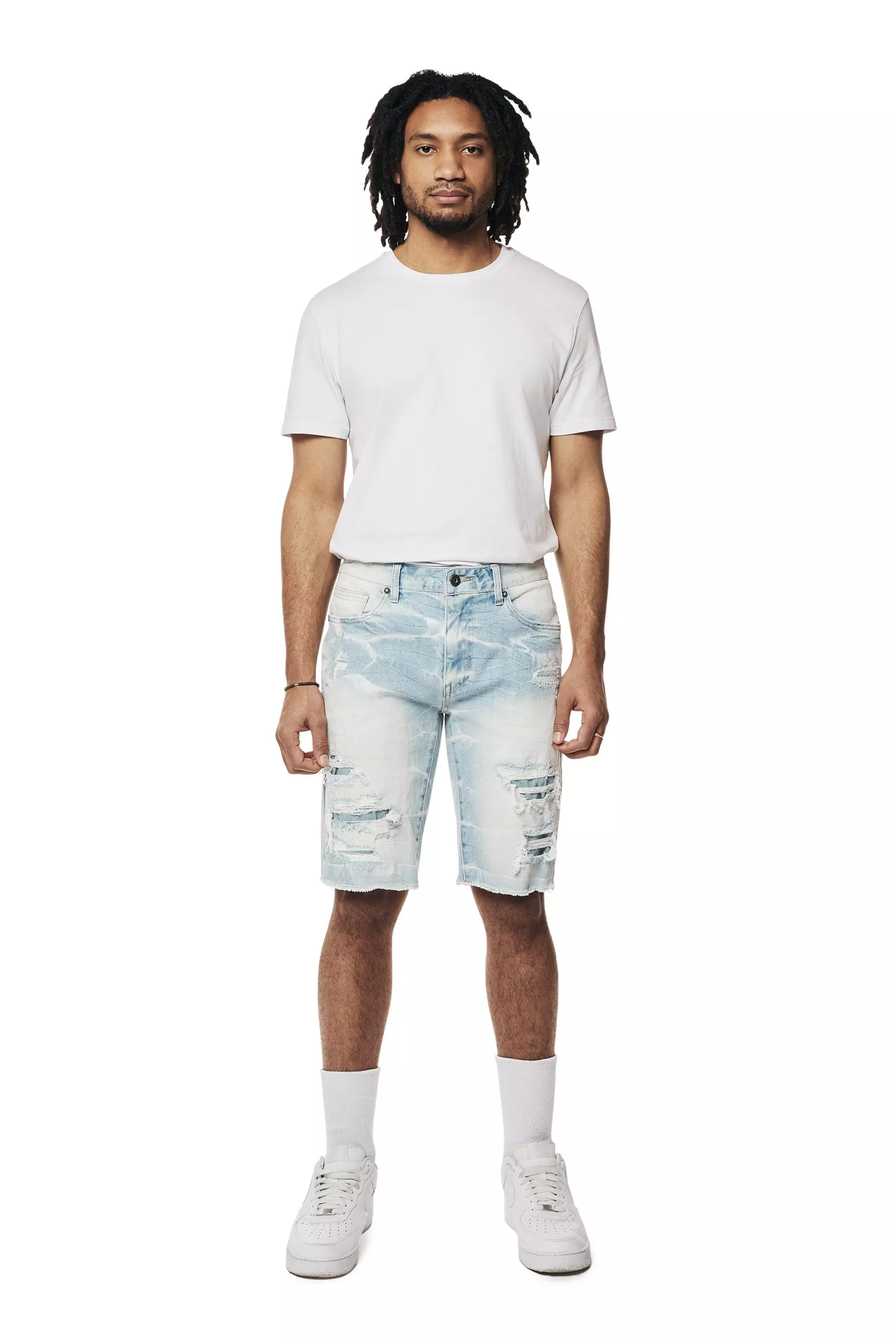 Smoke Rise Men's Speckle Blue Denim Shorts - BLACK