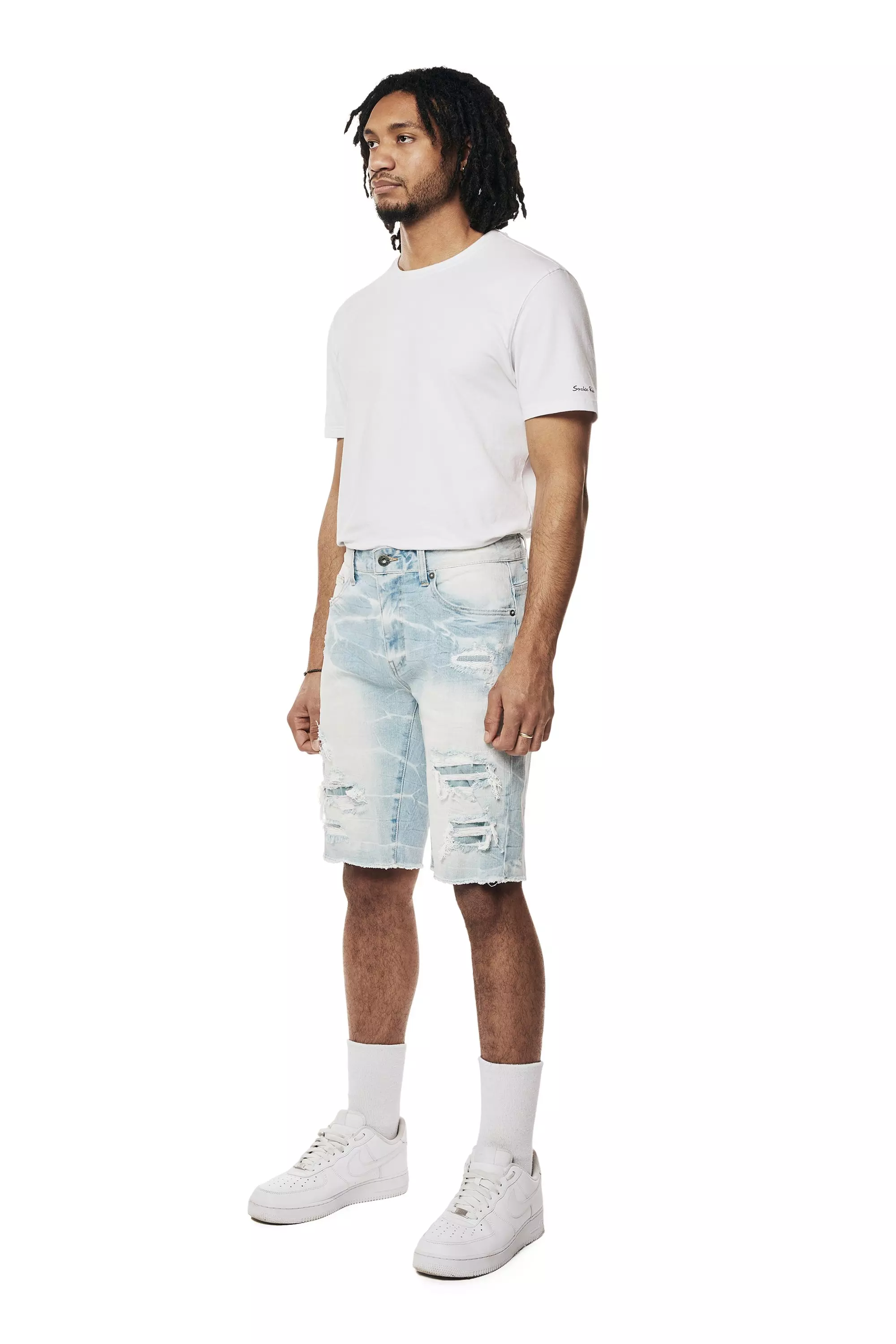 Smoke Rise Men's Speckle Blue Denim Shorts - BLACK