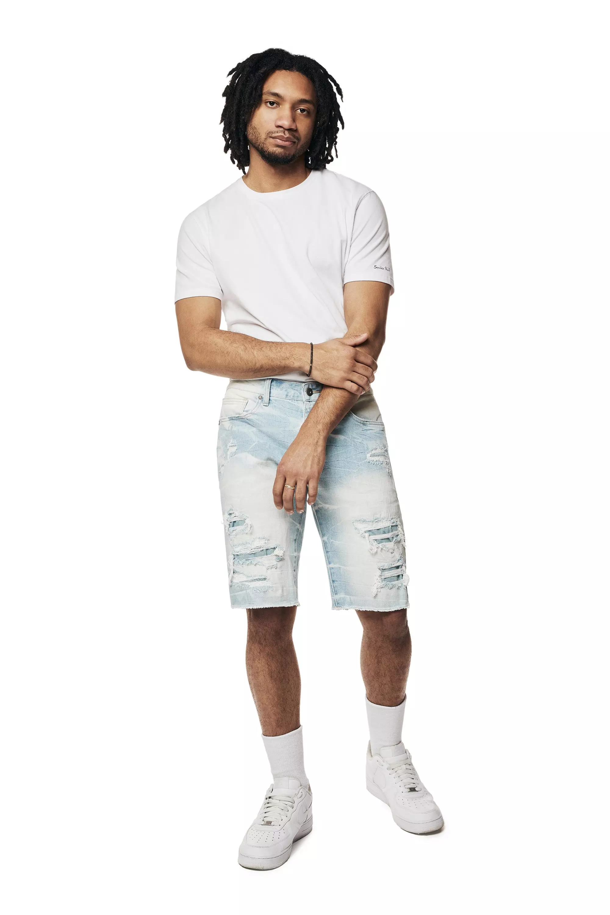 Smoke Rise Men's Speckle Blue Denim Shorts - BLACK