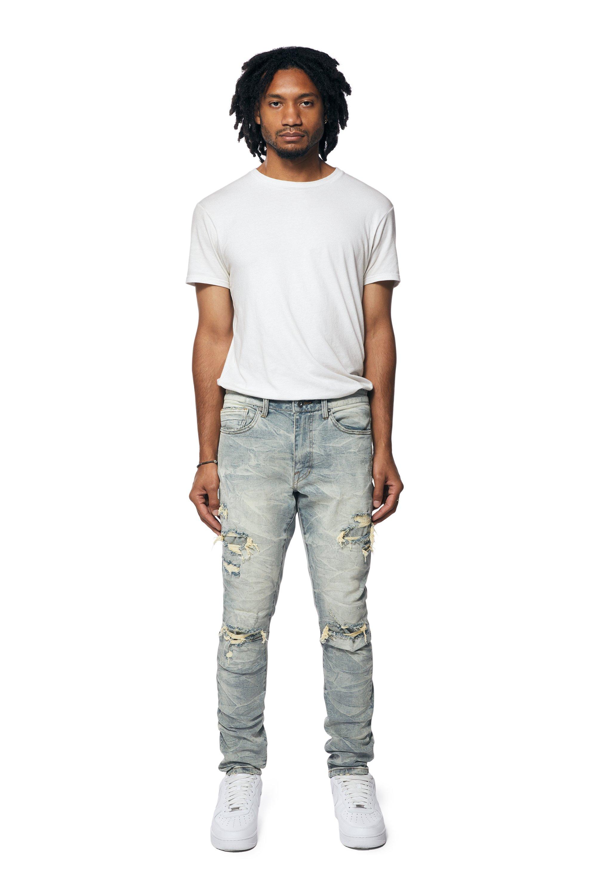 Smoke Rise Men's Osaka Blue Lightning Slim Fit Denim Jeans - BLUE Thumbnail View 1