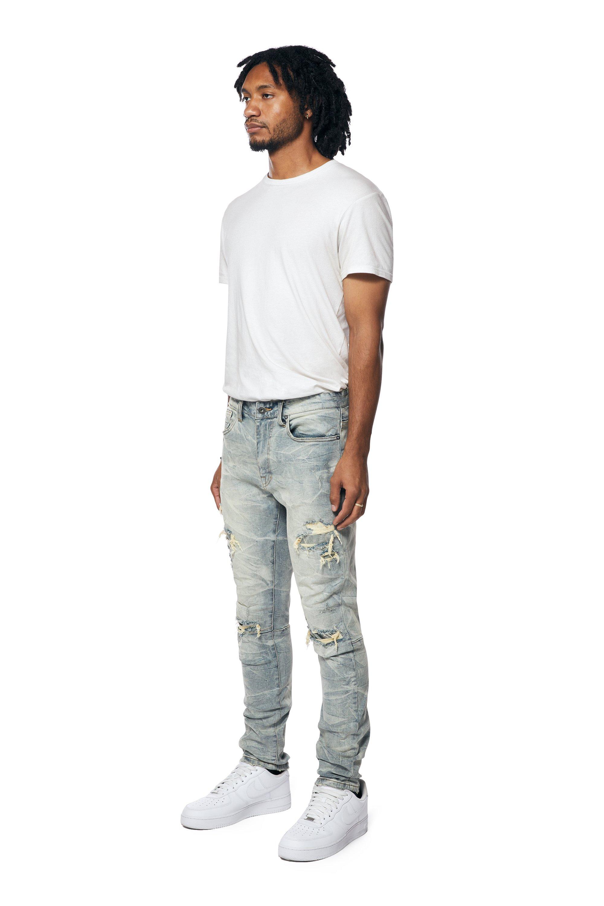 Smoke Rise Men's Osaka Blue Lightning Slim Fit Denim Jeans - BLUE Thumbnail View 3