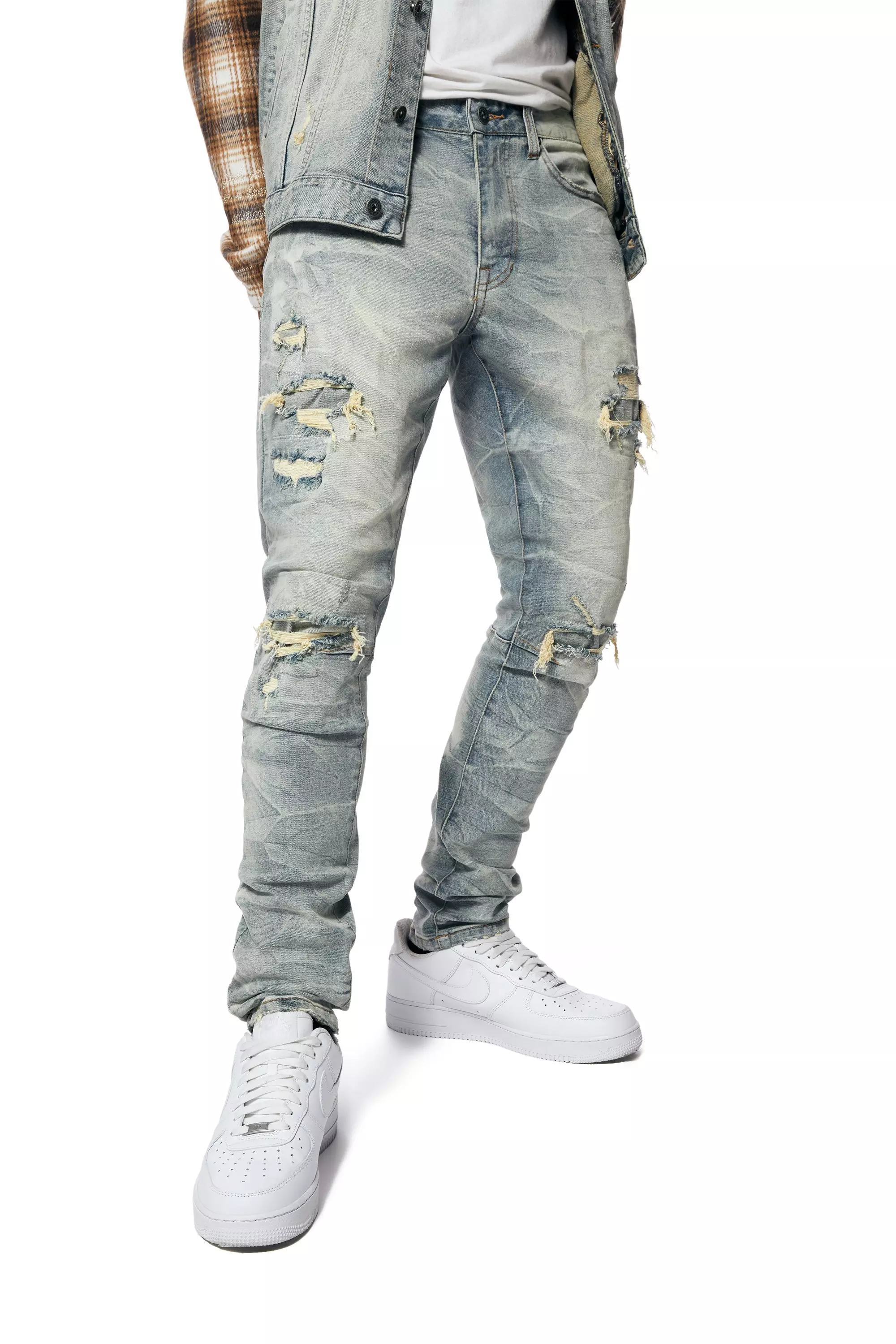 Smoke Rise Men's Osaka Blue Lightning Slim Fit Denim Jeans - BLUE