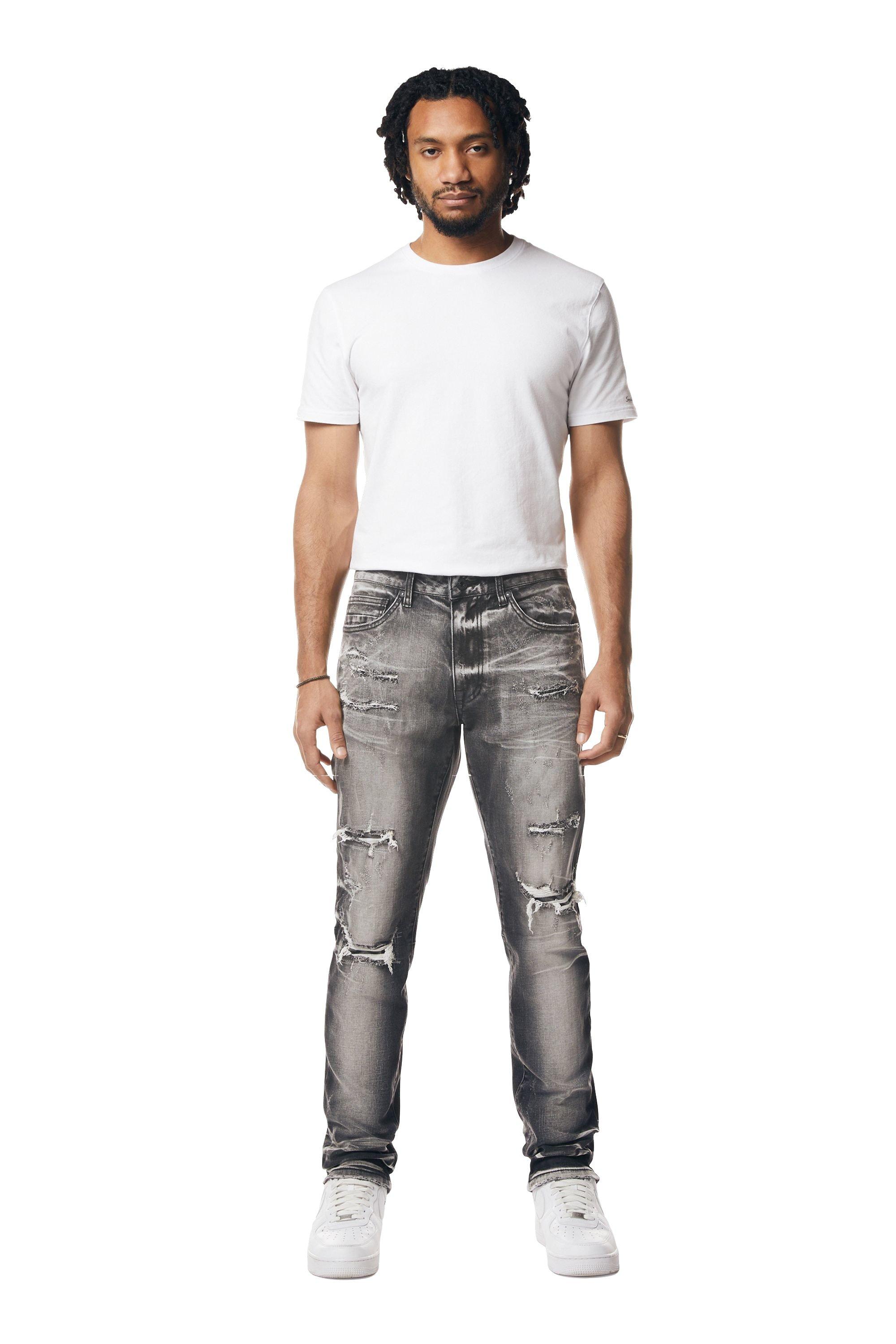 Smoke Rise Men's Spider Vintage Slim Fit Denim Jeans - Black - BLACK Thumbnail View 1