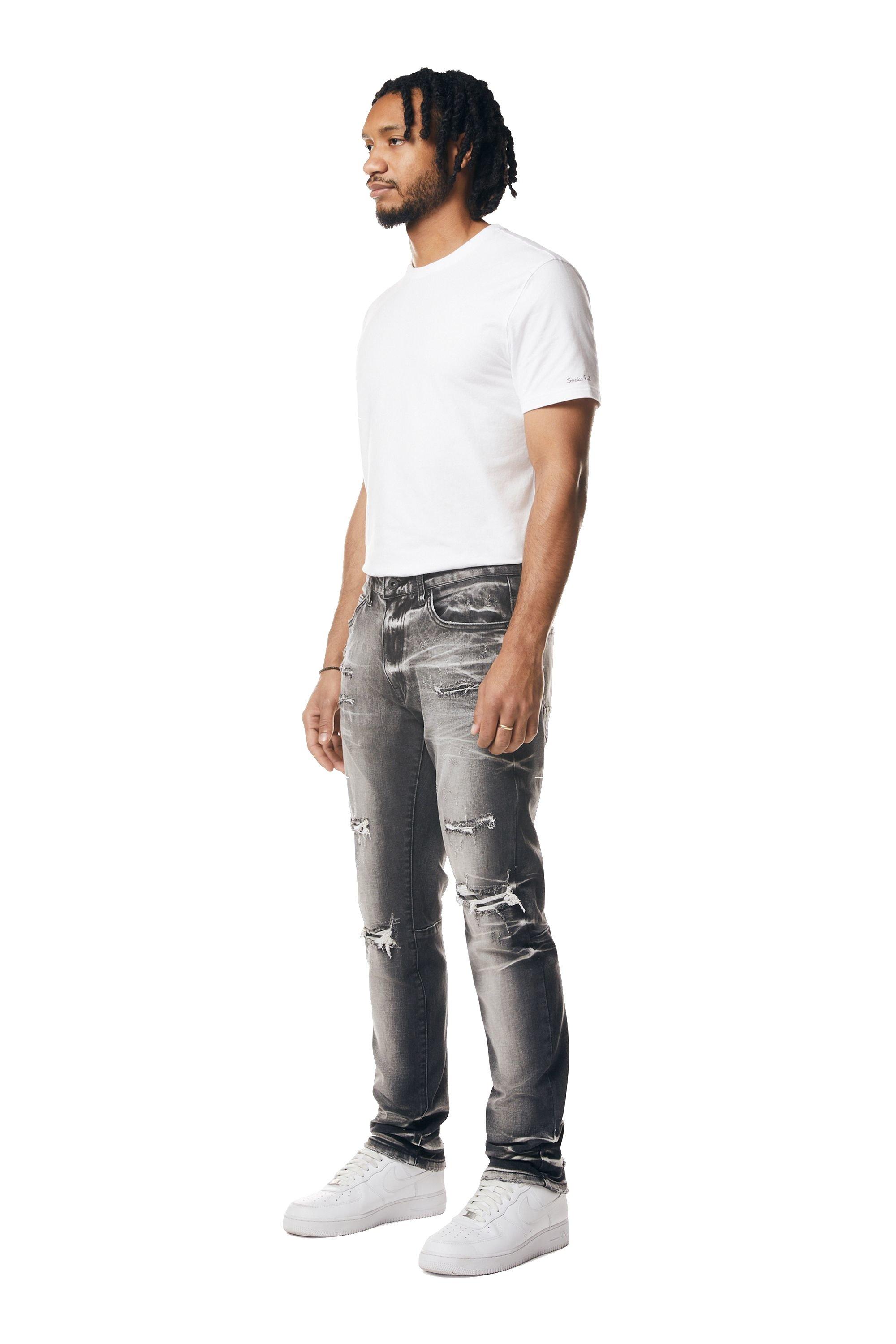 Smoke Rise Men's Spider Vintage Slim Fit Denim Jeans - Black - BLACK Thumbnail View 3