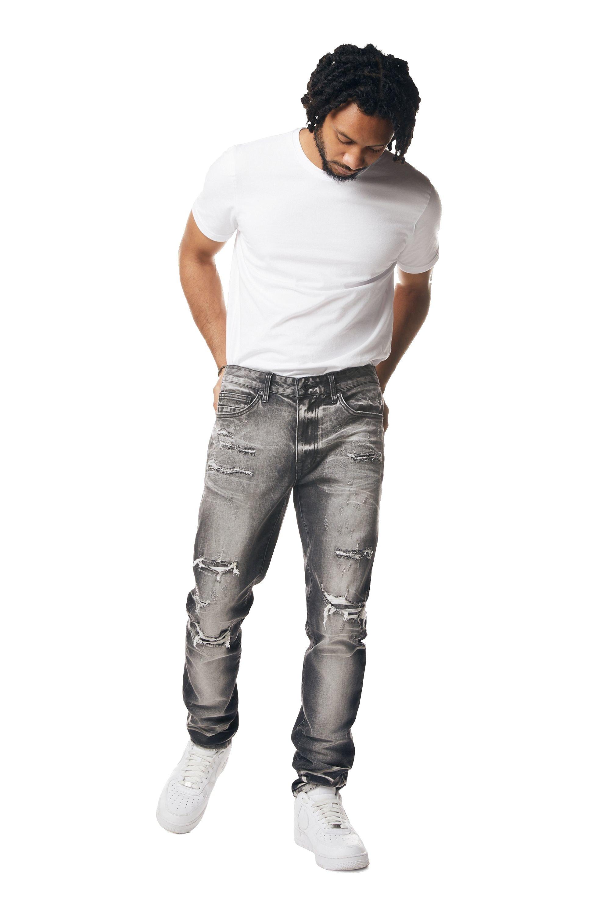 Smoke Rise Men's Spider Vintage Slim Fit Denim Jeans - Black - BLACK Thumbnail View 4