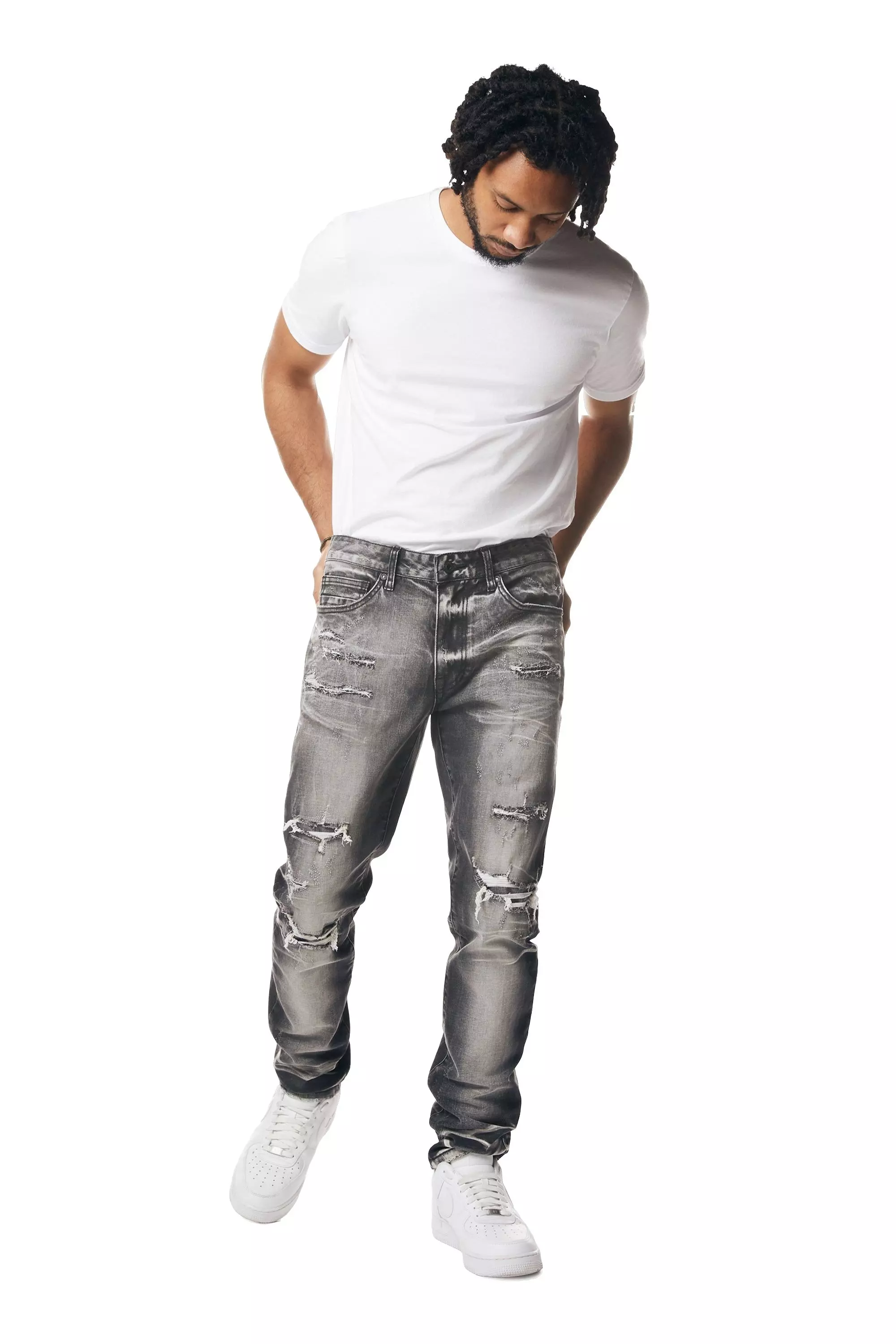 Smoke Rise Men's Spider Vintage Slim Fit Denim Jeans - Black - BLACK