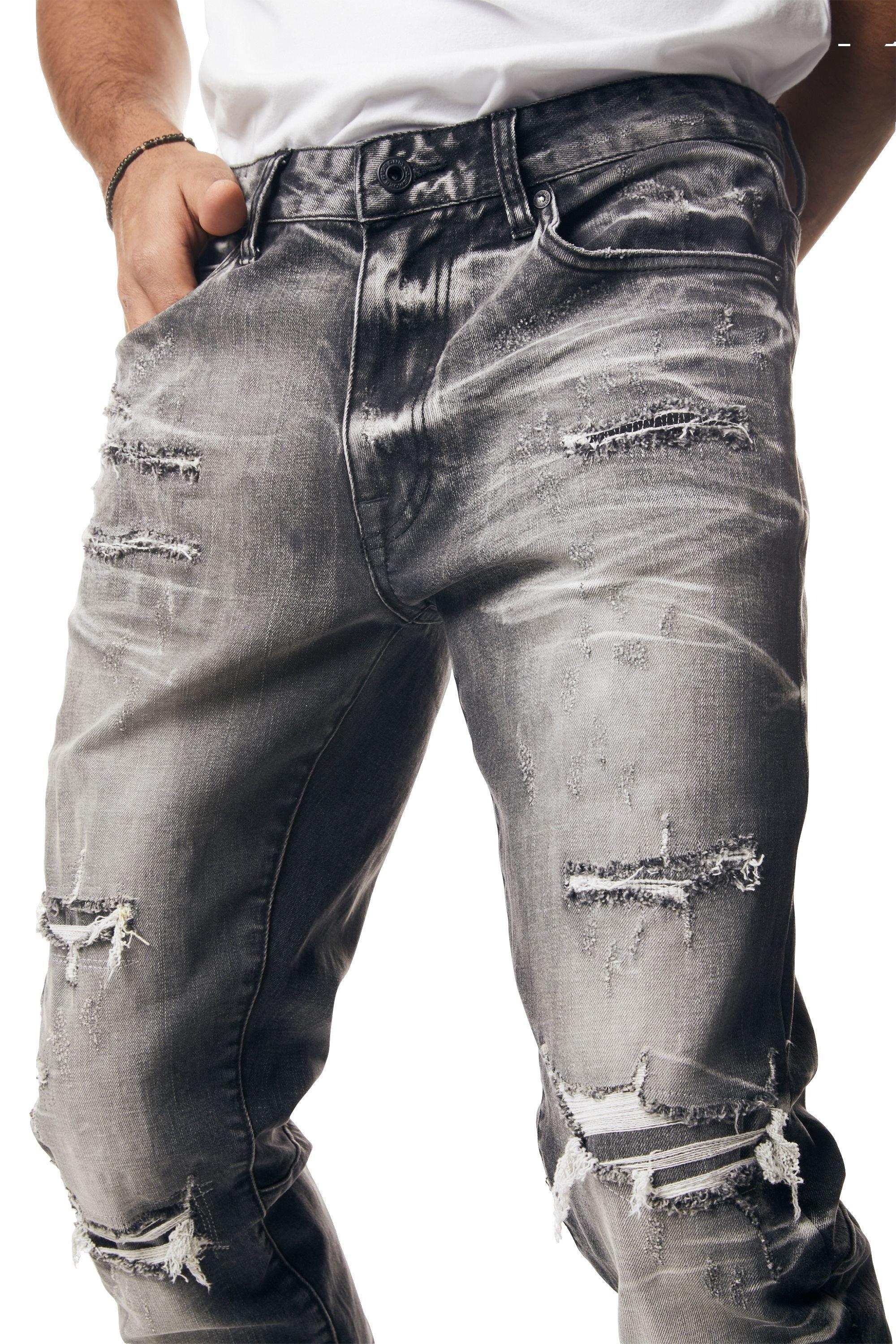 Smoke Rise Men's Spider Vintage Slim Fit Denim Jeans - Black - BLACK Thumbnail View 5