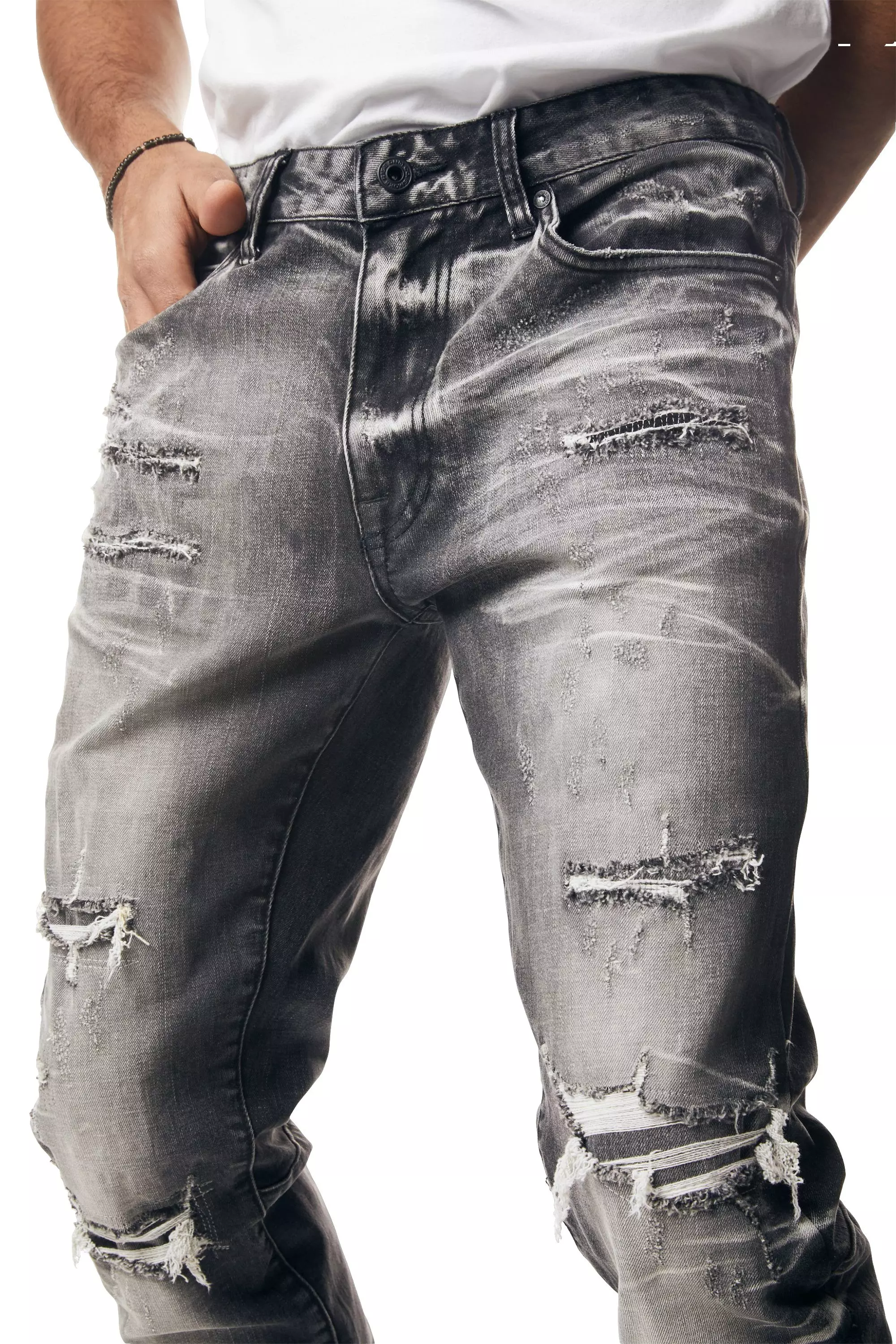 Smoke Rise Men's Spider Vintage Slim Fit Denim Jeans - Black - BLACK