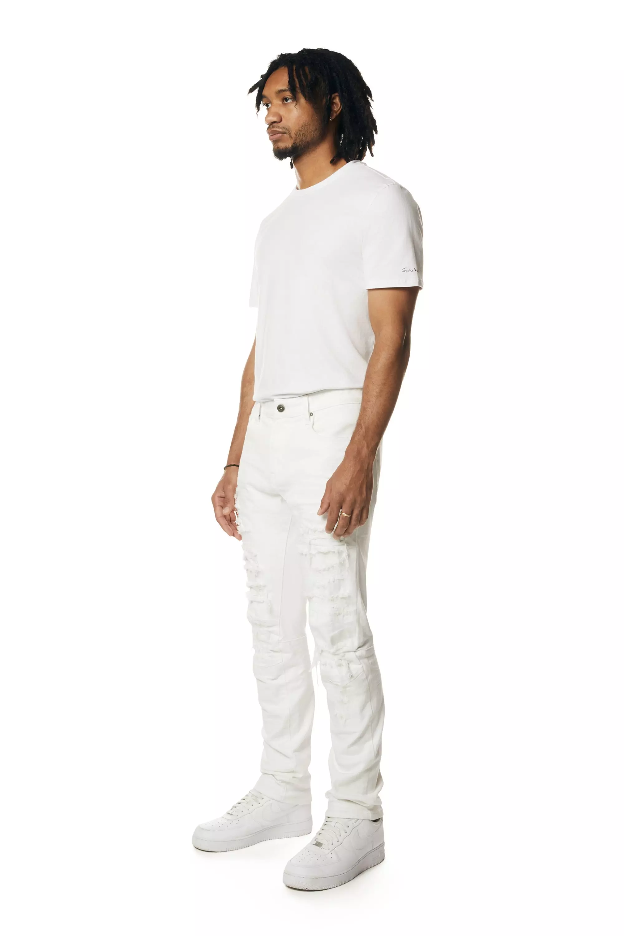 Smoke Rise Men's Essentials Rip & Repair Slim Fit Denim Jeans - White - WHITE