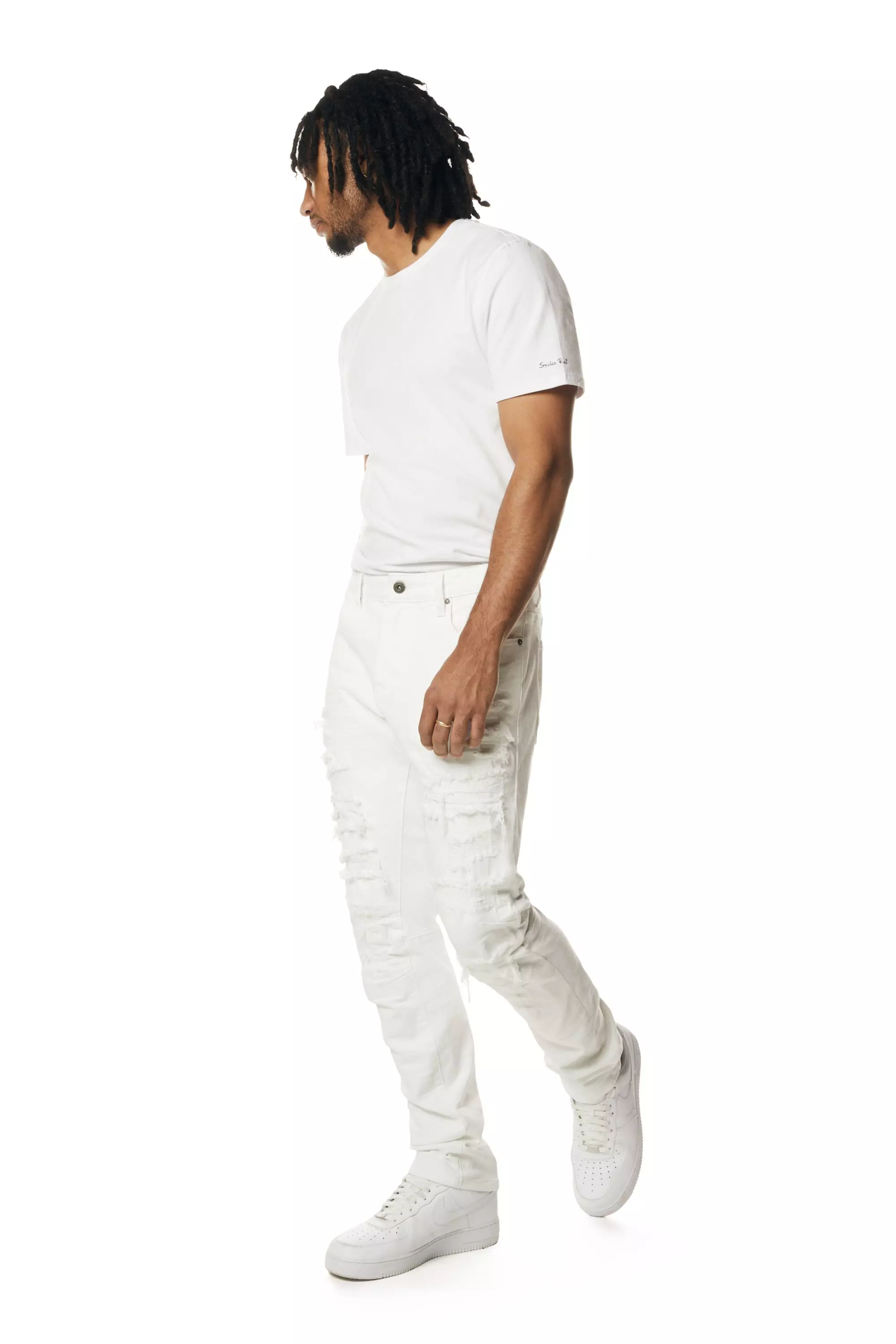 Smoke Rise Men's Essentials Rip & Repair Slim Fit Denim Jeans - White - WHITE