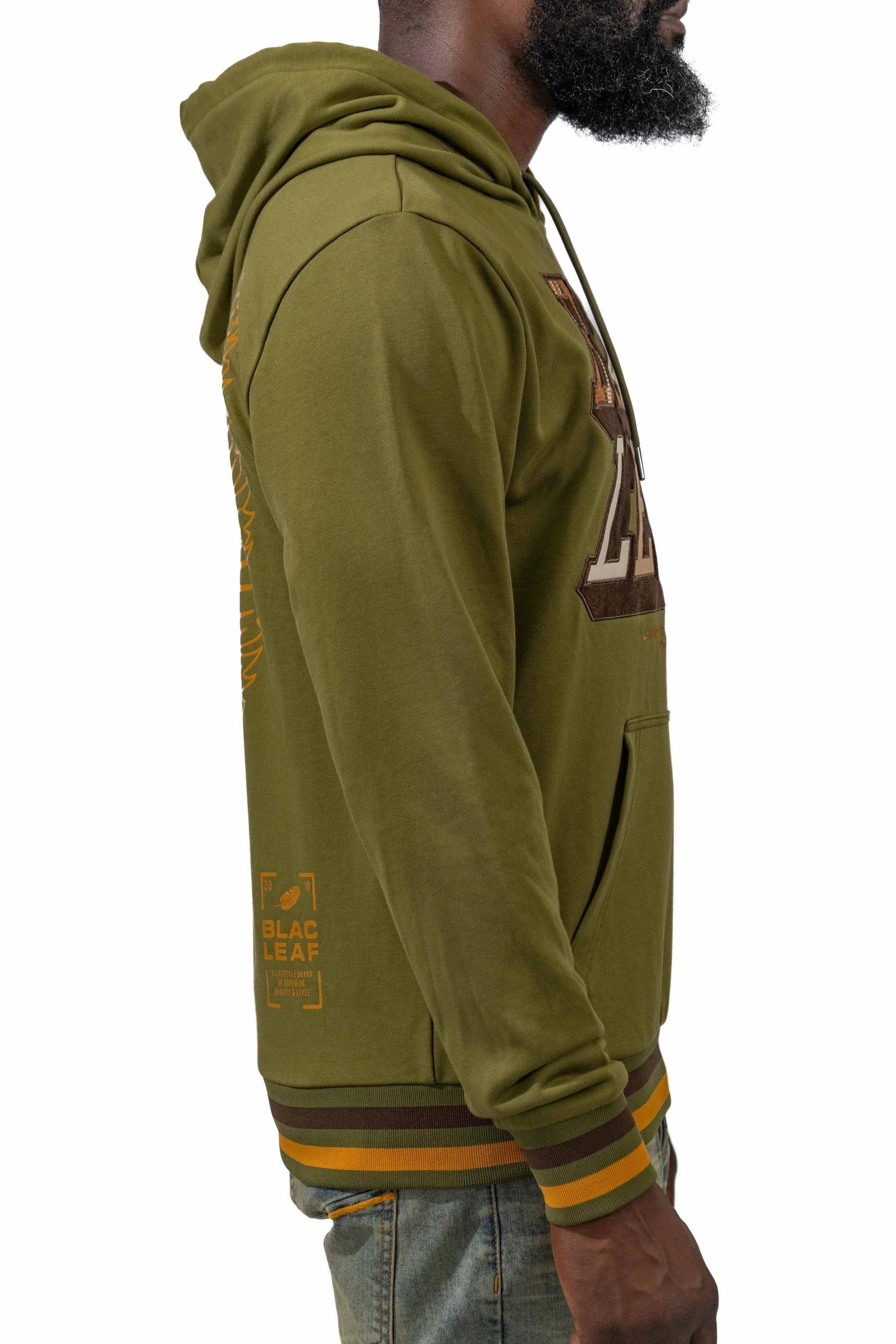 Blac Leaf Men's Patchwork Pullover Hoodie - OLIVE Thumbnail View 4