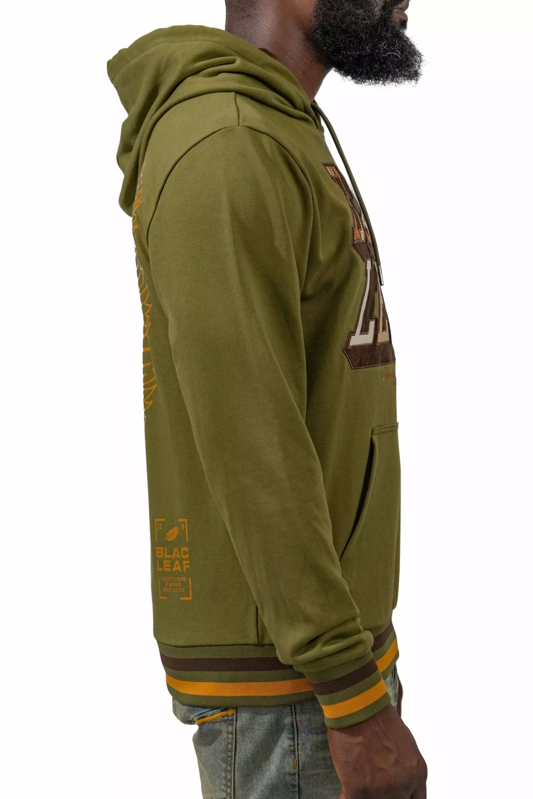 Blac Leaf Men's Patchwork Pullover Hoodie - OLIVE