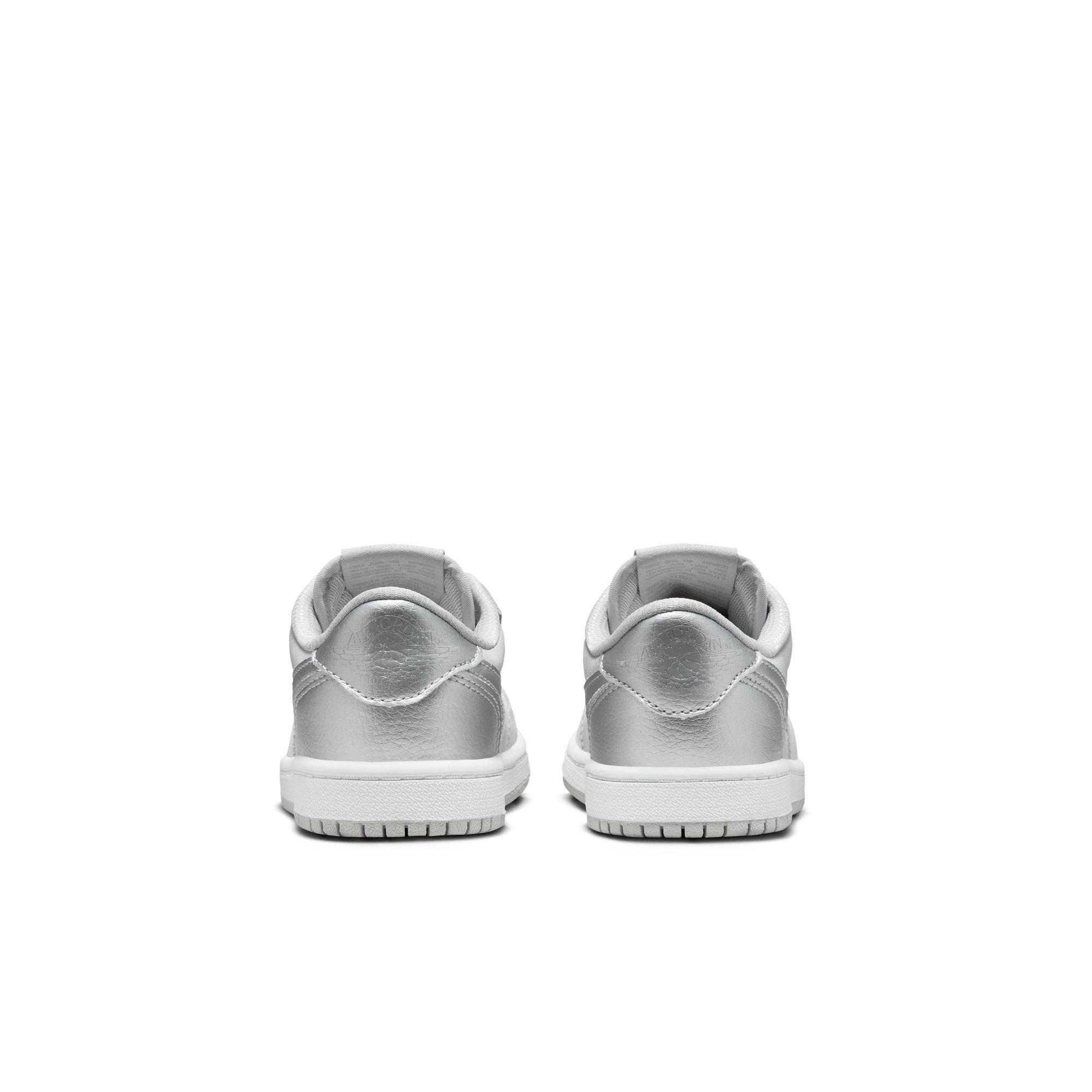 Jordan 1 Retro Low OG "Metallic Silver" Preschool Kids' Shoe - NEUTRAL GREY/METALLIC SILVER/WHITE Thumbnail View 8