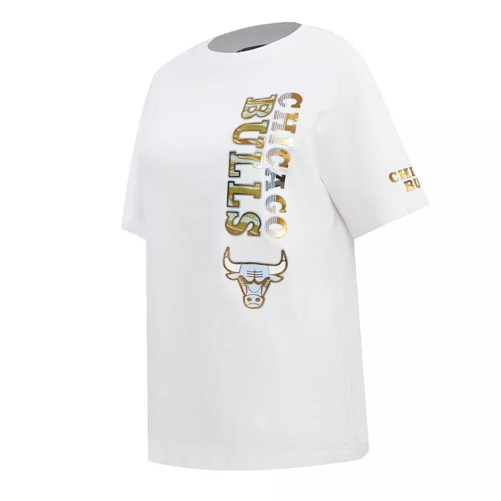 Pro Standard Women's Chicago Bulls BF Tee - White/Liquid Gold - WHITE