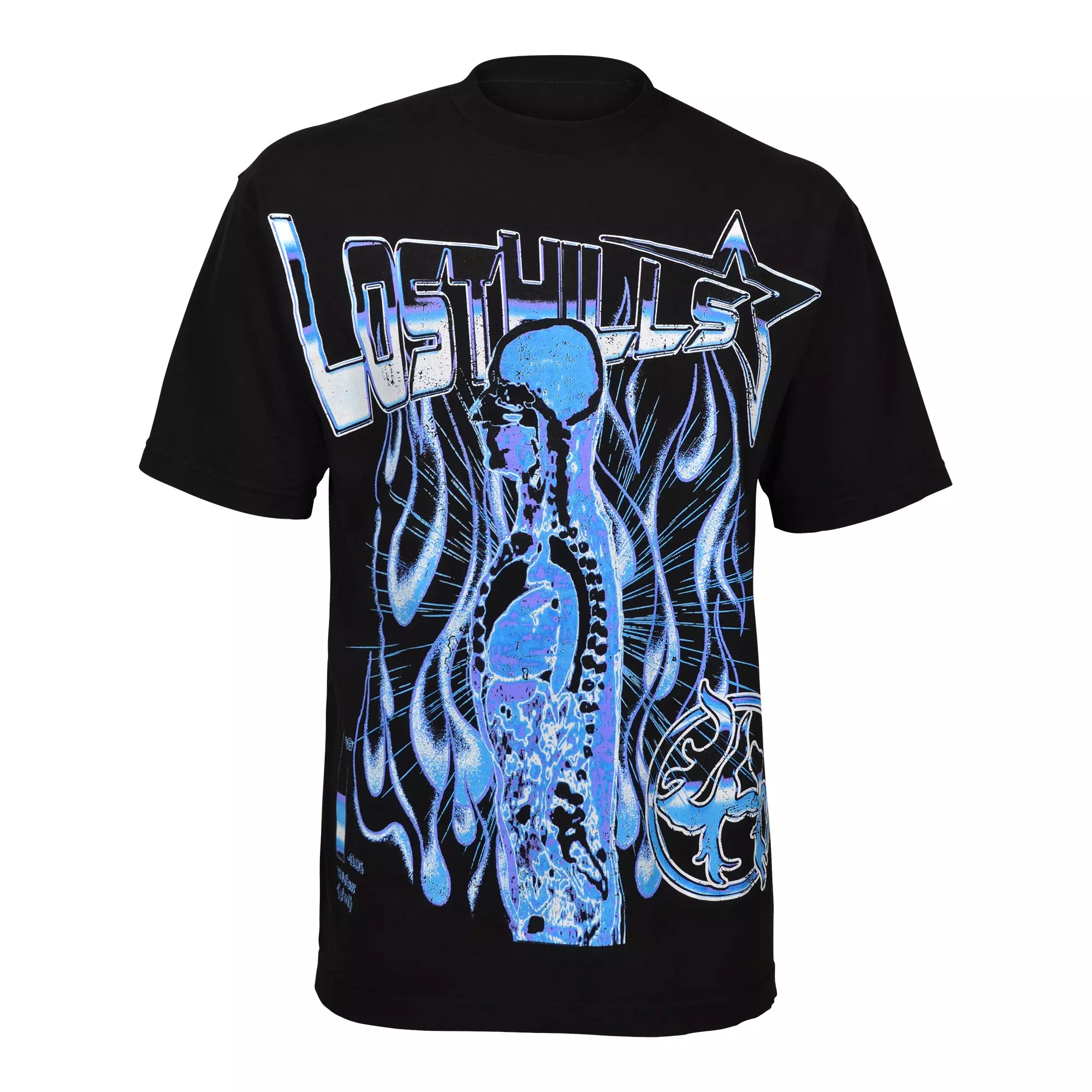 Lost Hills Men's Skeleton Flames tee - Black/Aqua - BLACK