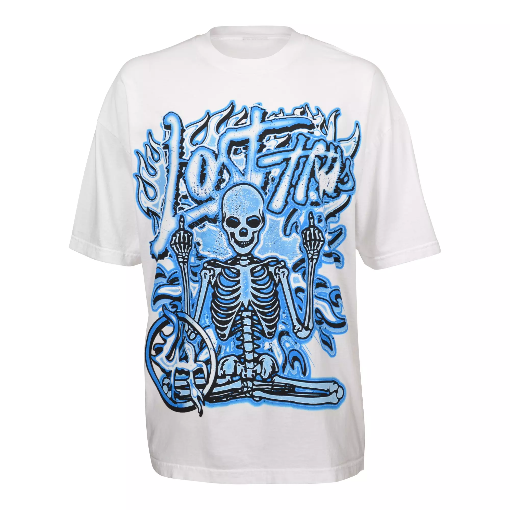 Lost Hills Men's Sitting Skeleton Tee - White - WHITE