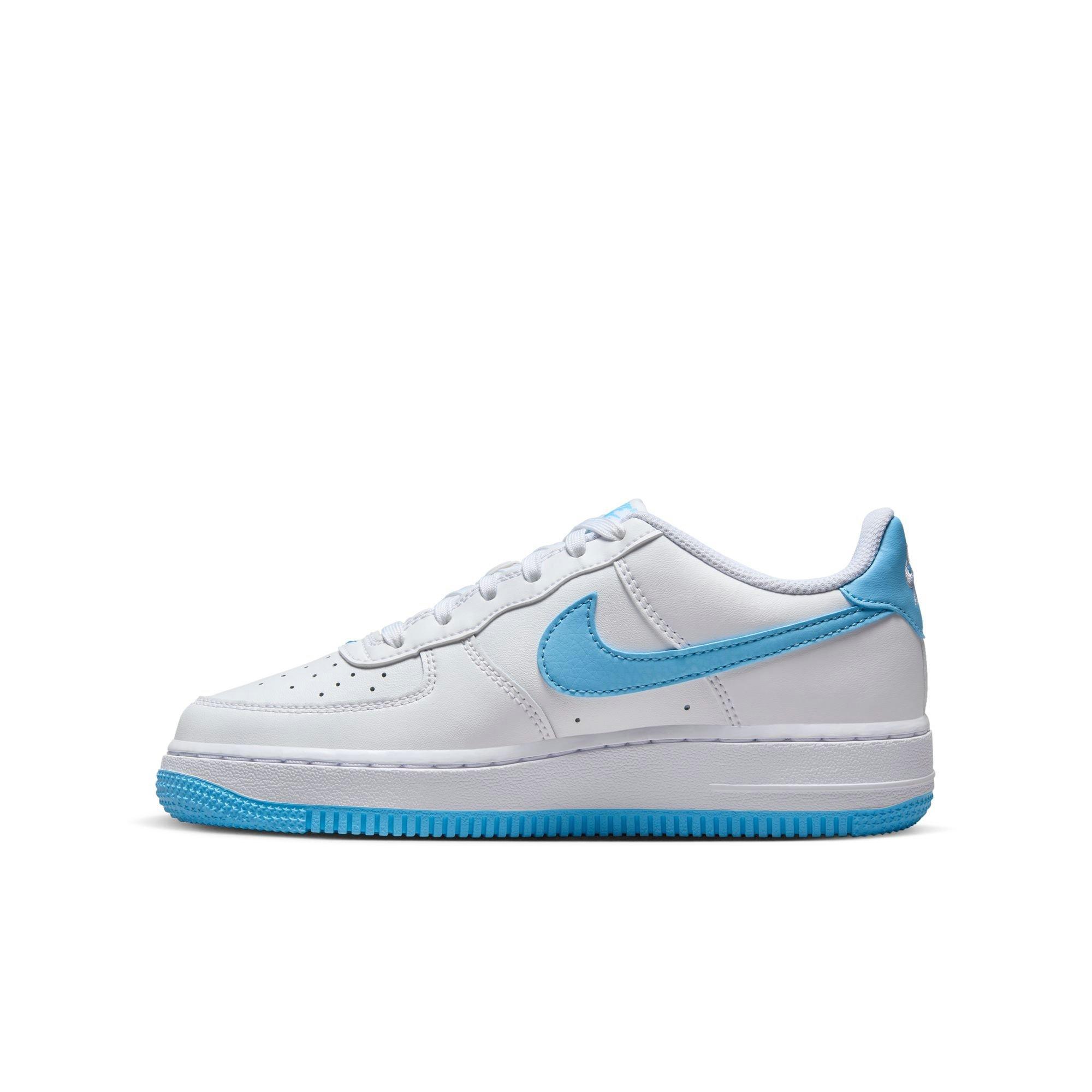 Nike Air Force 1 "White/Aquarius Blue" Grade School Boys' Shoe - WHITE/BLUE Thumbnail View 4