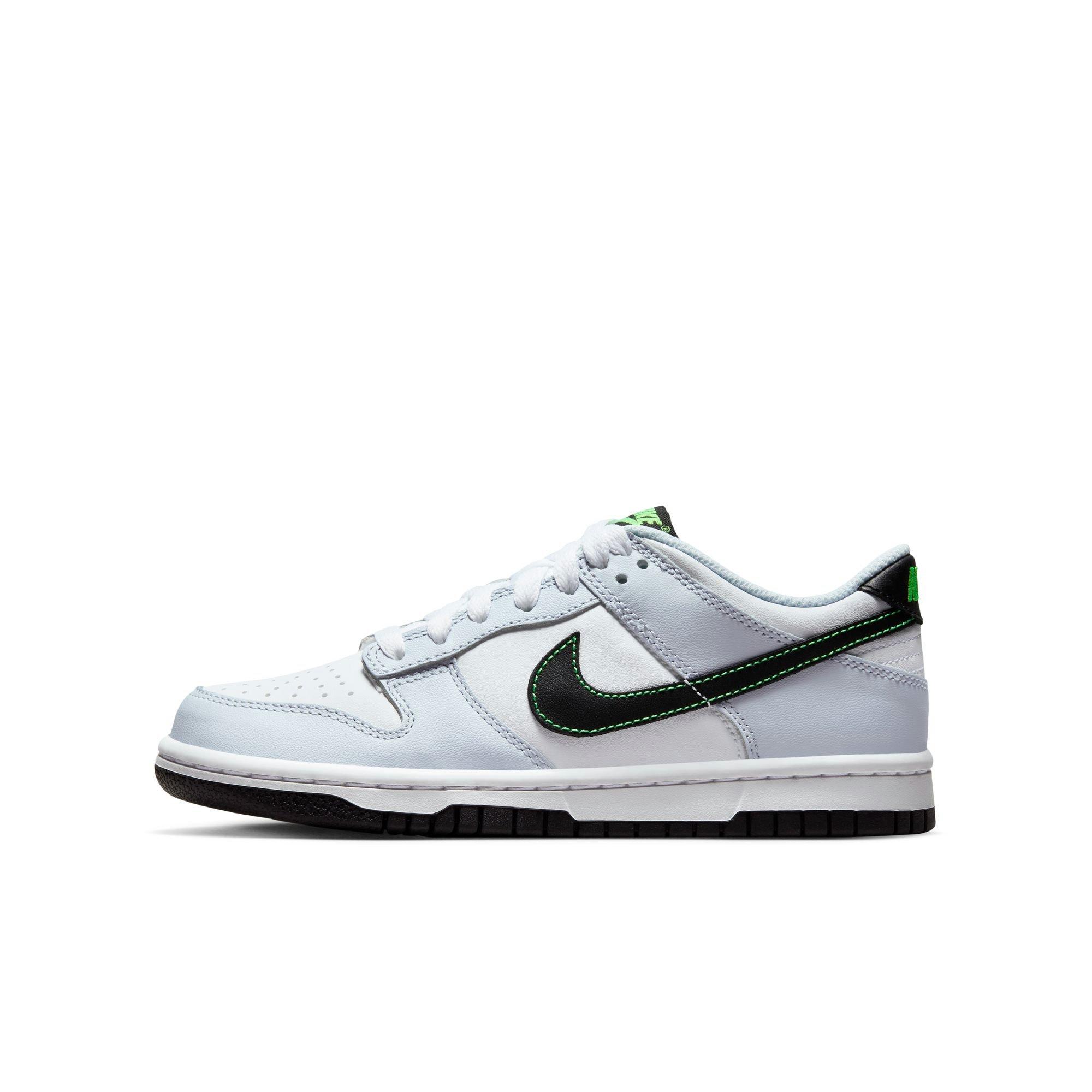 Nike Dunk Low Grade School Boys' "White/Black/Football Grey/Green Strike" Shoe
