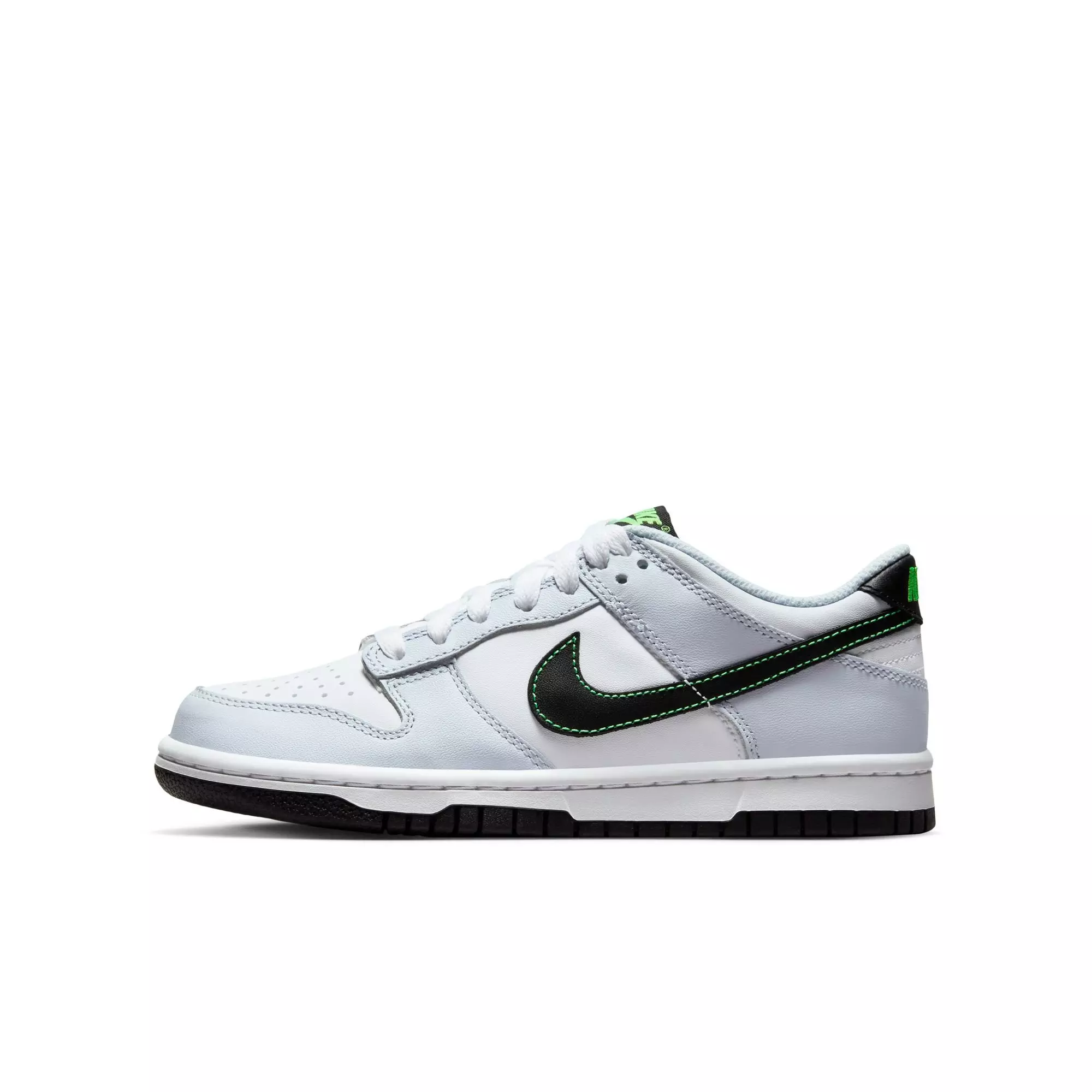 Nike Dunk Low "White/Black/Football Grey/Green Strike" Grade School Boys' Shoe - WHITE/BLACK/GREY