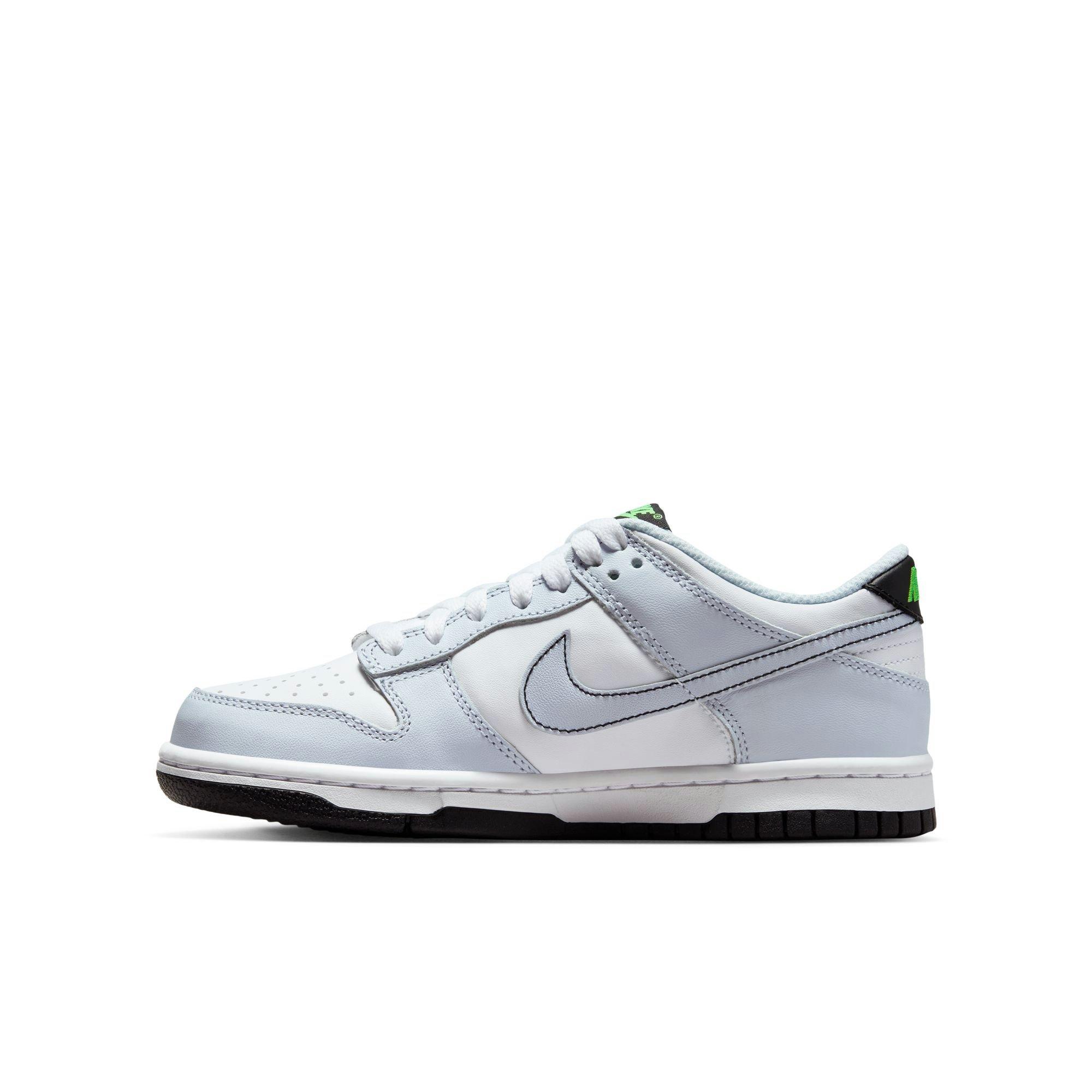Nike Dunk Low Grade School Boys' "White/Black/Football Grey/Green Strike" Shoe