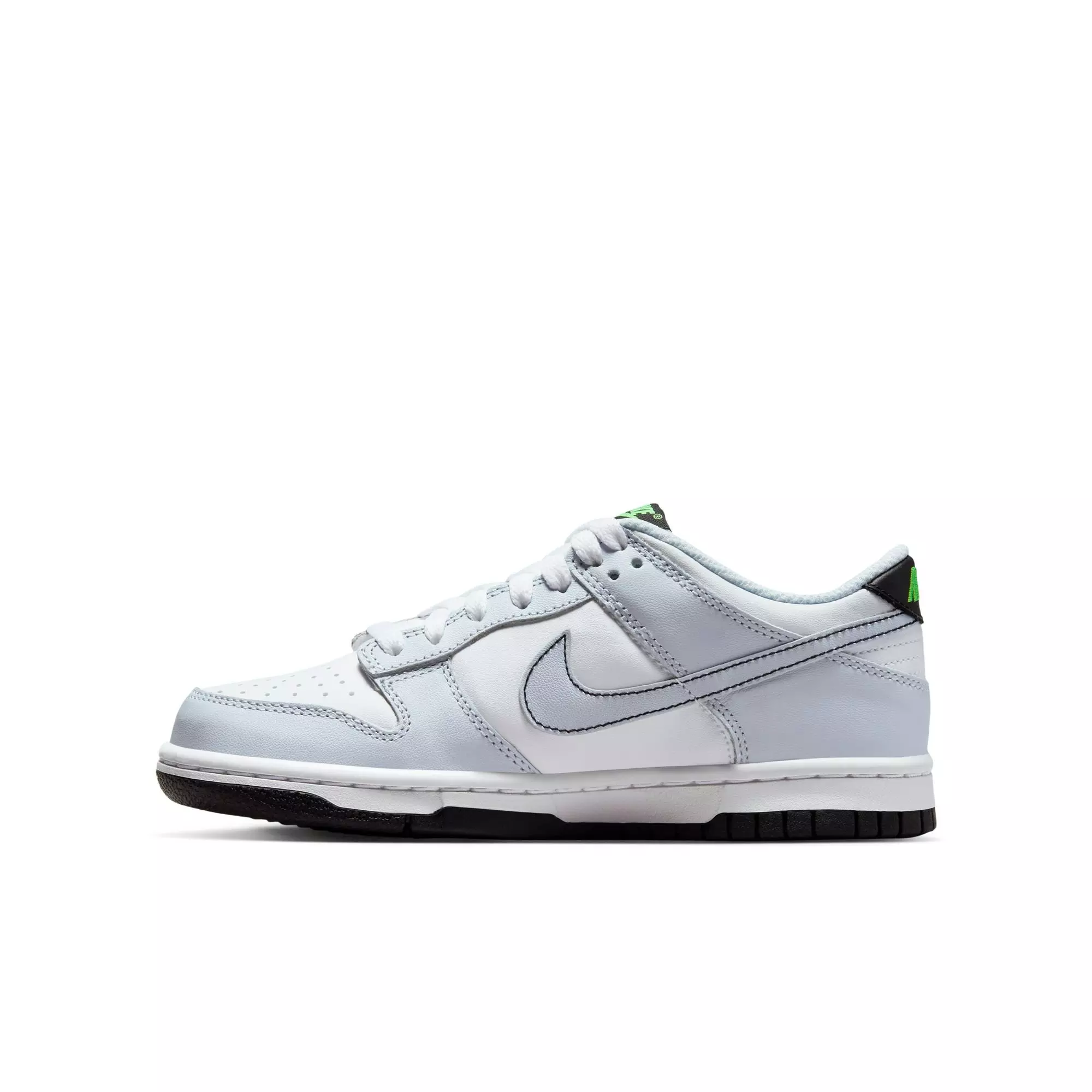 Nike Dunk Low "White/Black/Football Grey/Green Strike" Grade School Boys' Shoe - WHITE/BLACK/GREY
