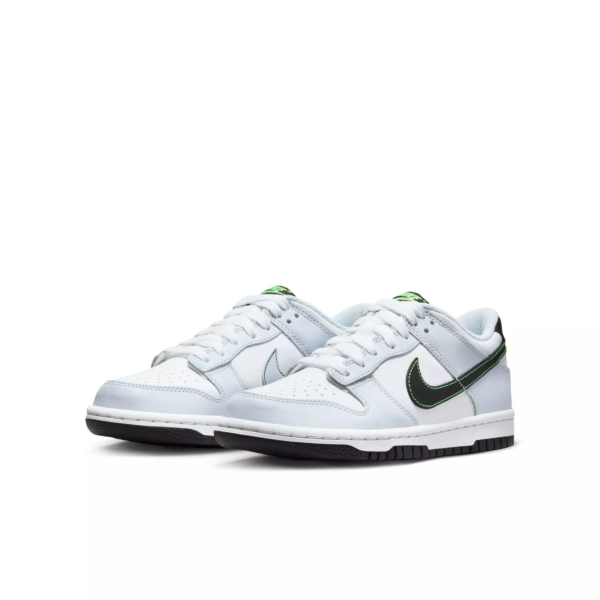 Nike Dunk Low "White/Black/Football Grey/Green Strike" Grade School Boys' Shoe - WHITE/BLACK/GREY