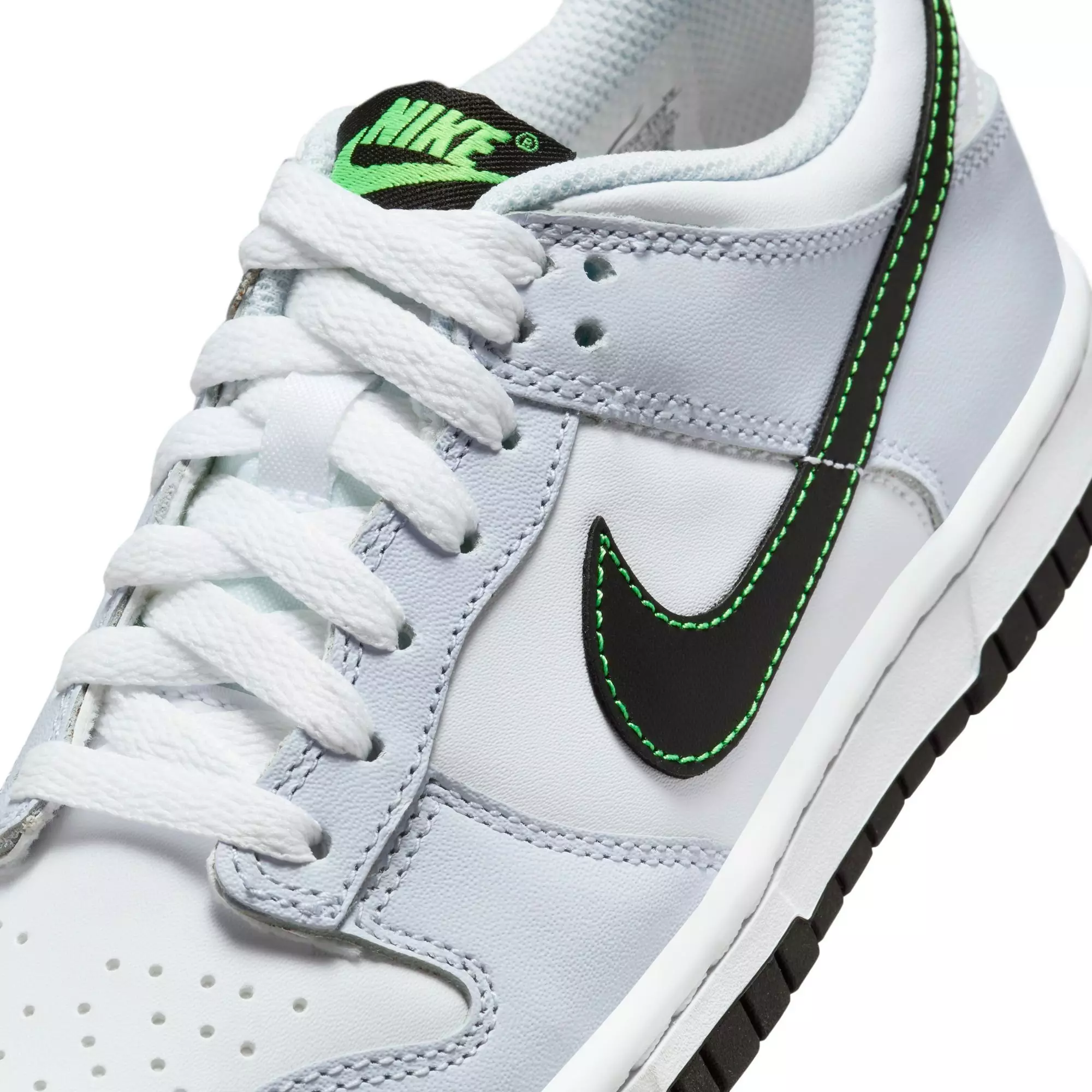 Nike Dunk Low "White/Black/Football Grey/Green Strike" Grade School Boys' Shoe - WHITE/BLACK/GREY