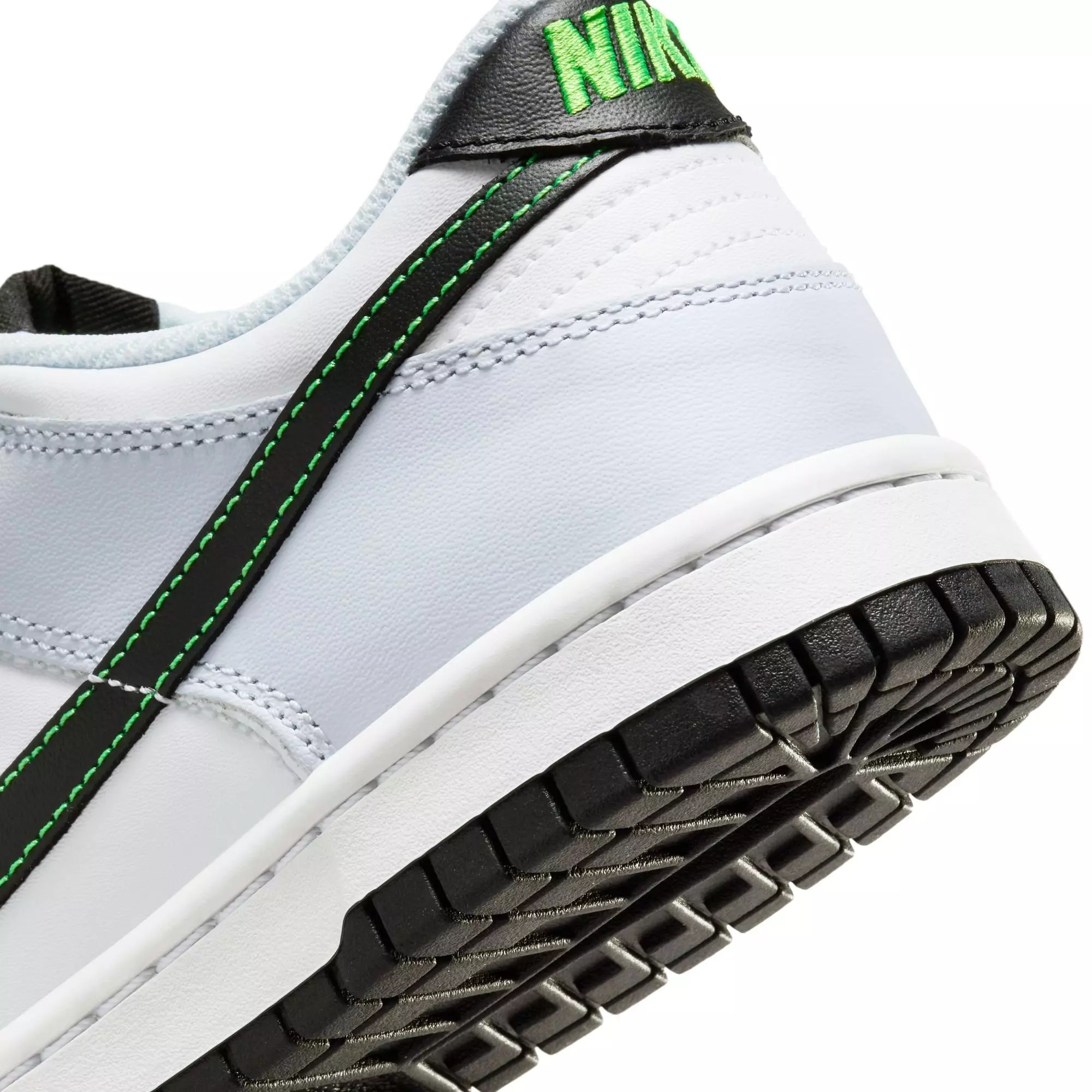 Nike Dunk Low "White/Black/Football Grey/Green Strike" Grade School Boys' Shoe - WHITE/BLACK/GREY