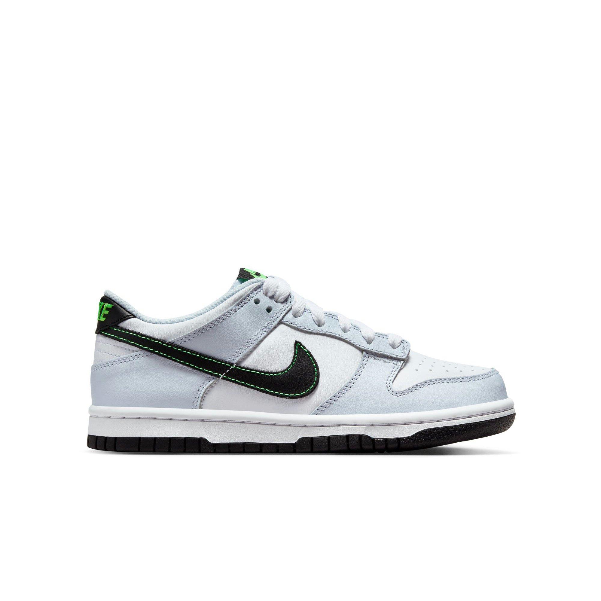 Nike Dunk Low Grade School Boys' "White/Black/Football Grey/Green Strike" Shoe