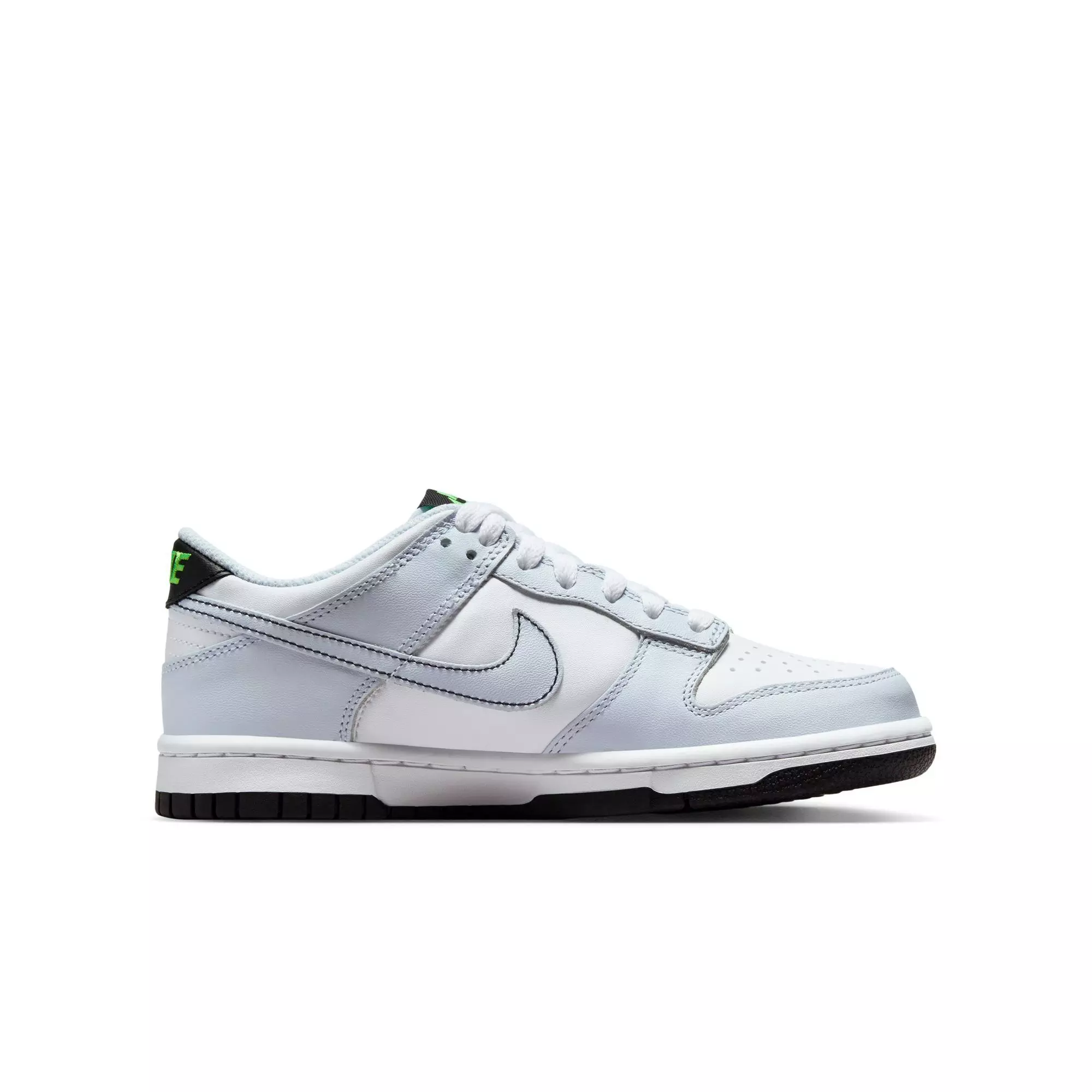 Nike Dunk Low "White/Black/Football Grey/Green Strike" Grade School Boys' Shoe - WHITE/BLACK/GREY
