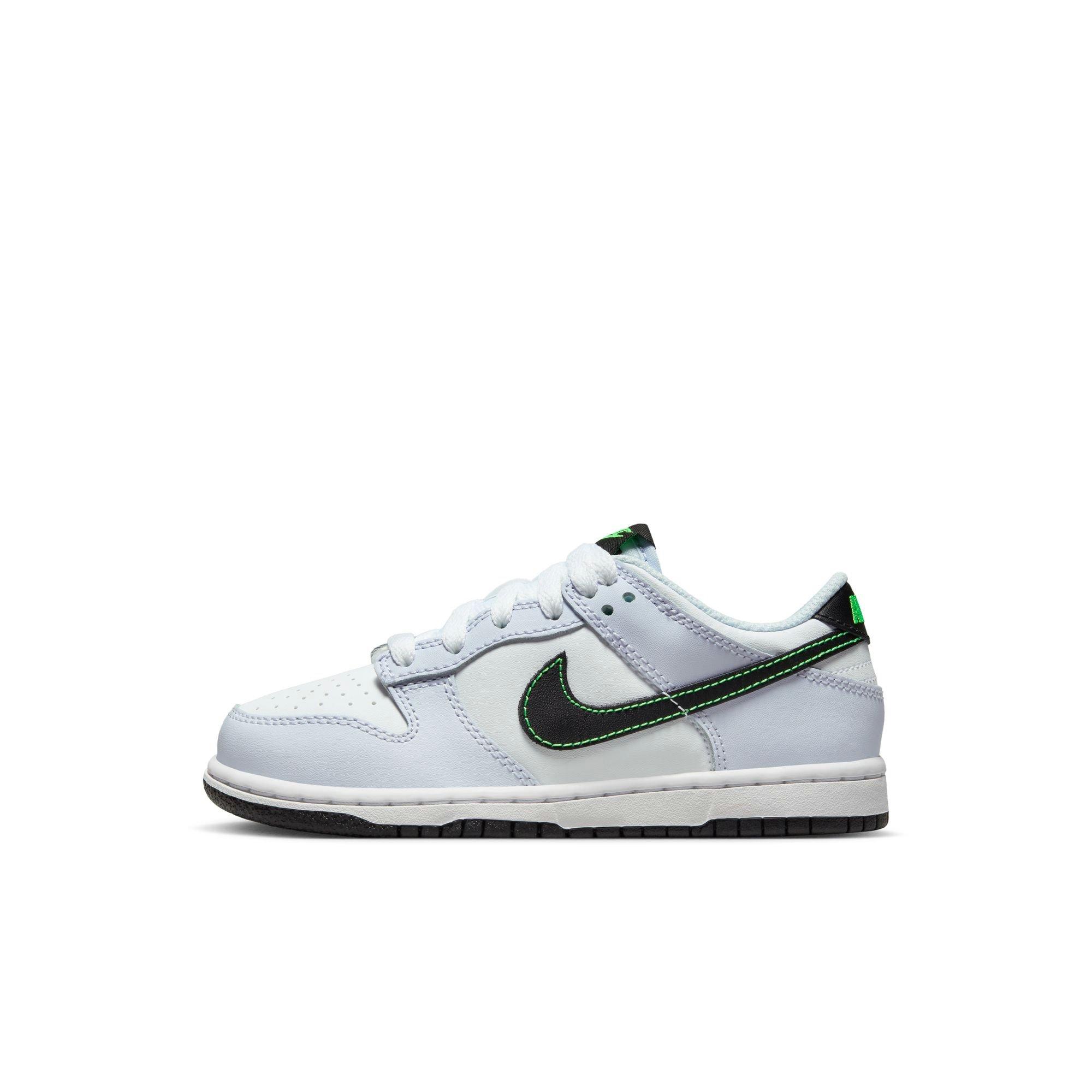 Nike Dunk Low "White/Black/Football Grey/Green Strike" Preschool Boys' Shoe - WHITE/BLACK Thumbnail View 3