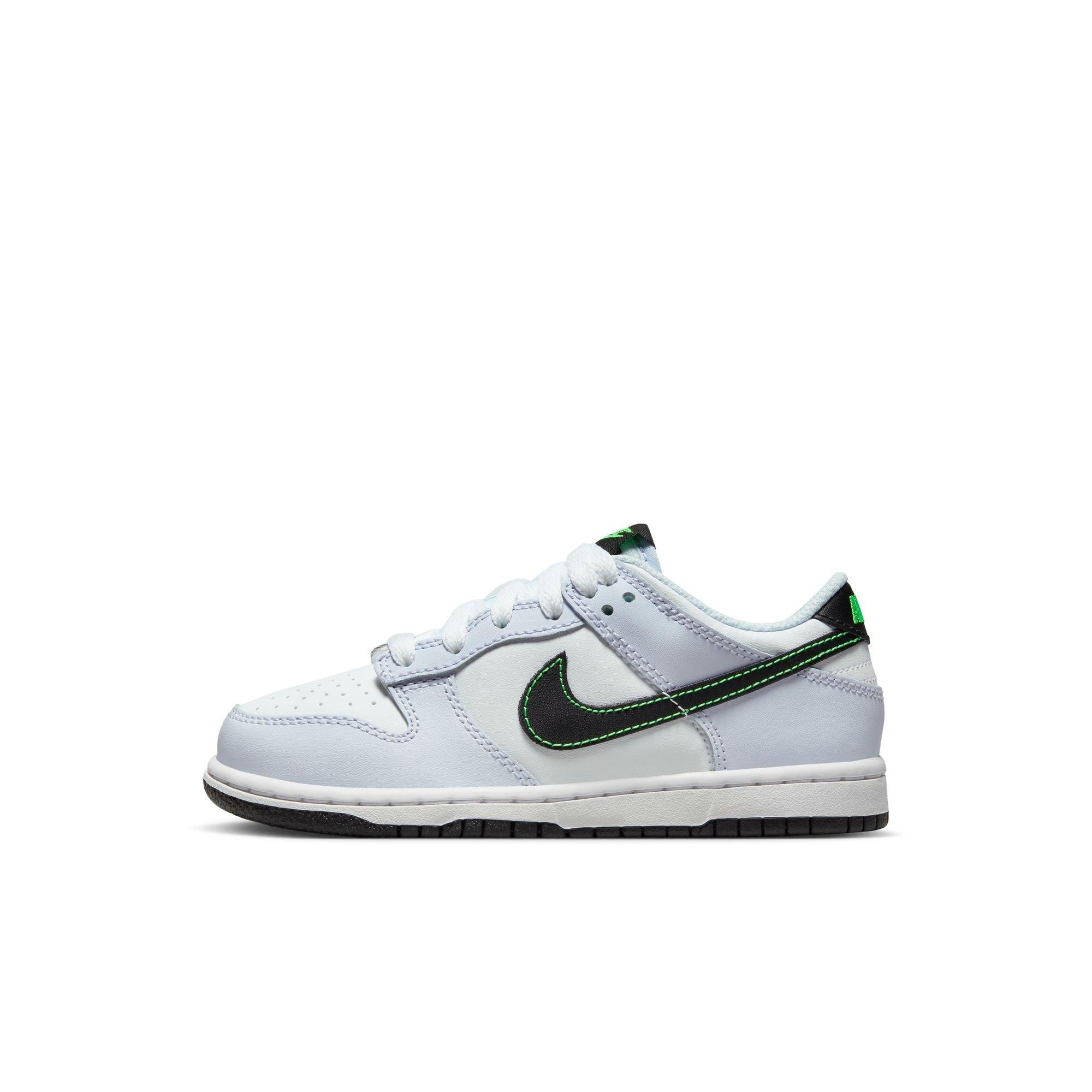 Nike Dunk Low Preschool Boys' "White/Black/Football Grey/Green Strike" Shoe