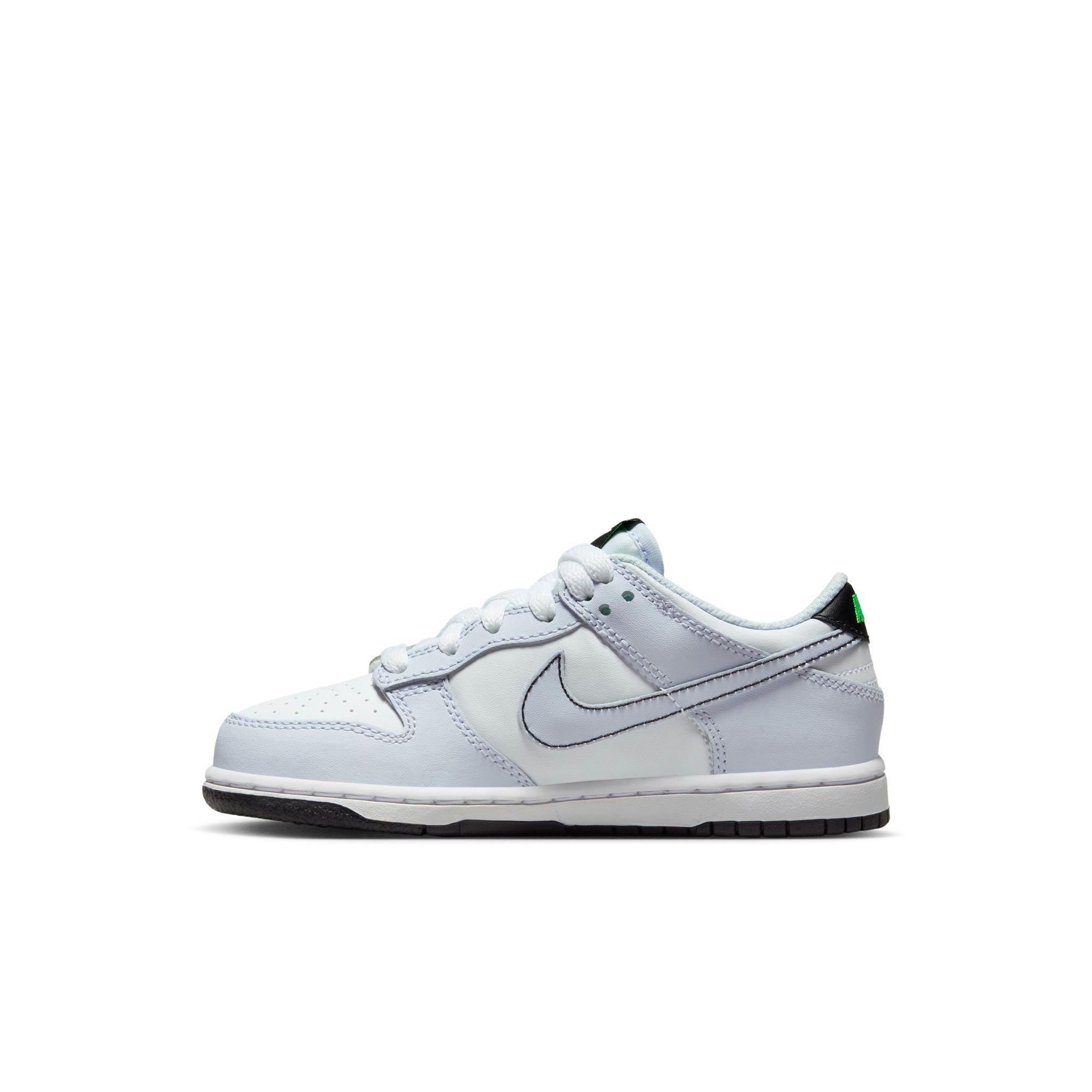 Nike Dunk Low Preschool Boys' "White/Black/Football Grey/Green Strike" Shoe