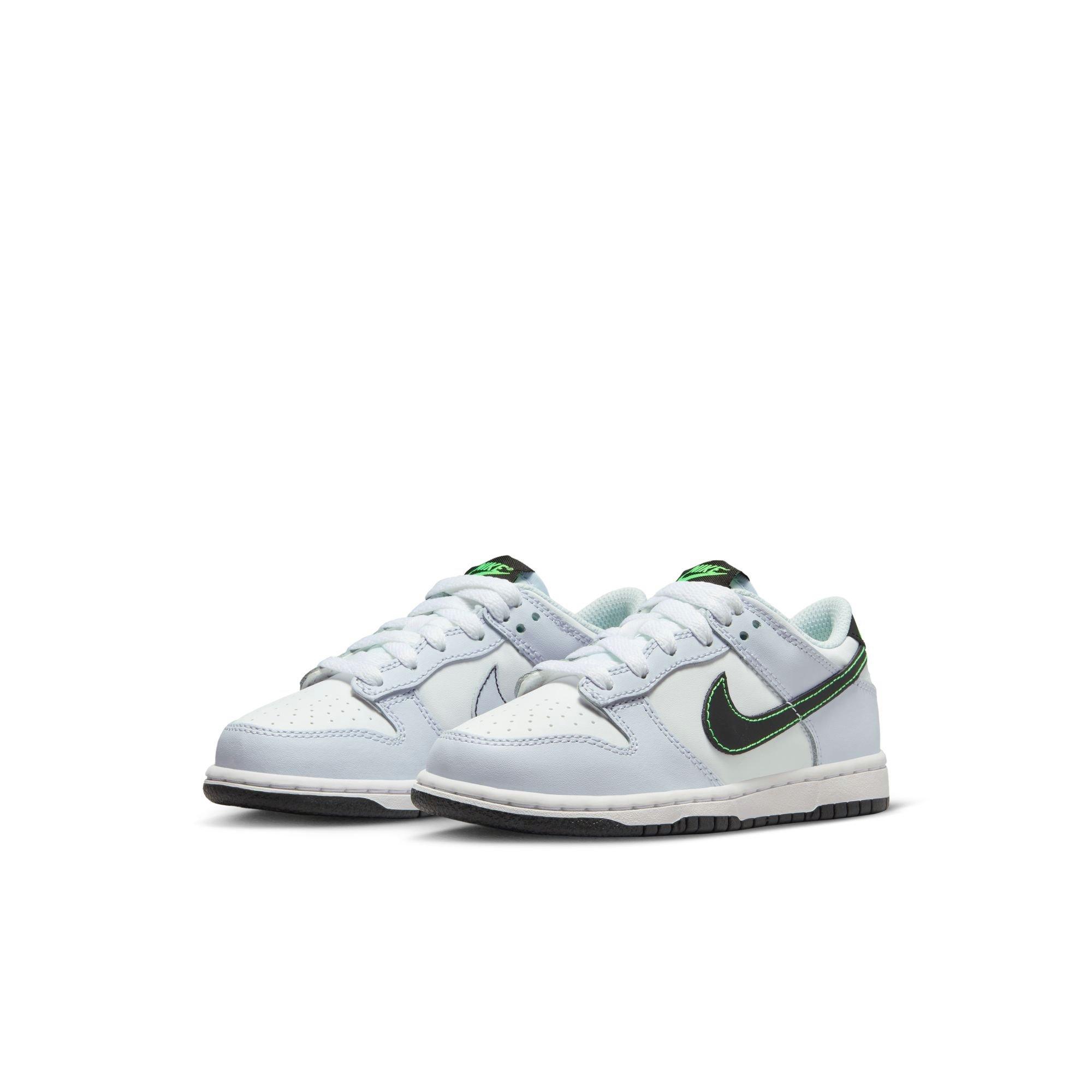 Nike Dunk Low Preschool Boys' "White/Black/Football Grey/Green Strike" Shoe