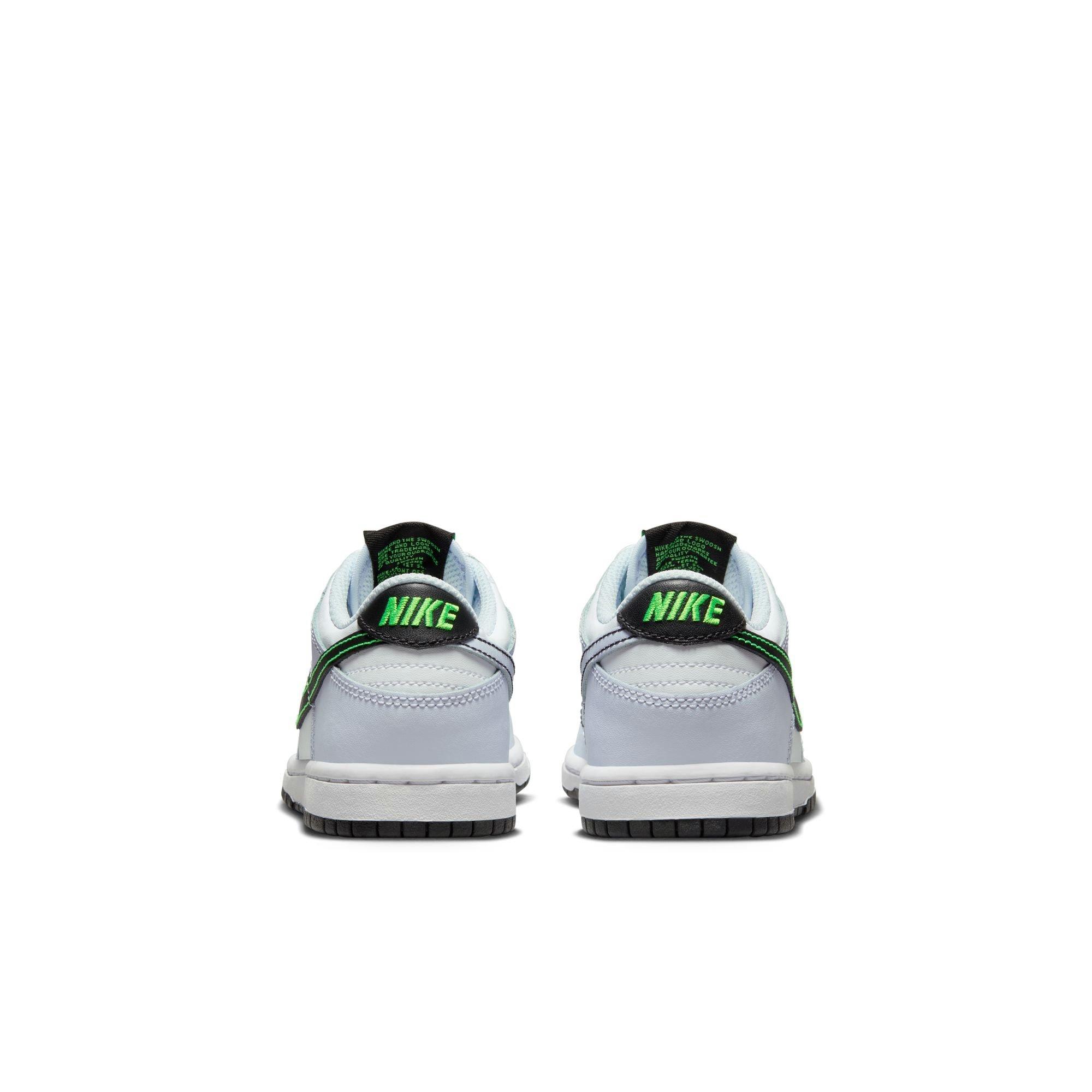 Nike Dunk Low "White/Black/Football Grey/Green Strike" Preschool Boys' Shoe - WHITE/BLACK Thumbnail View 6