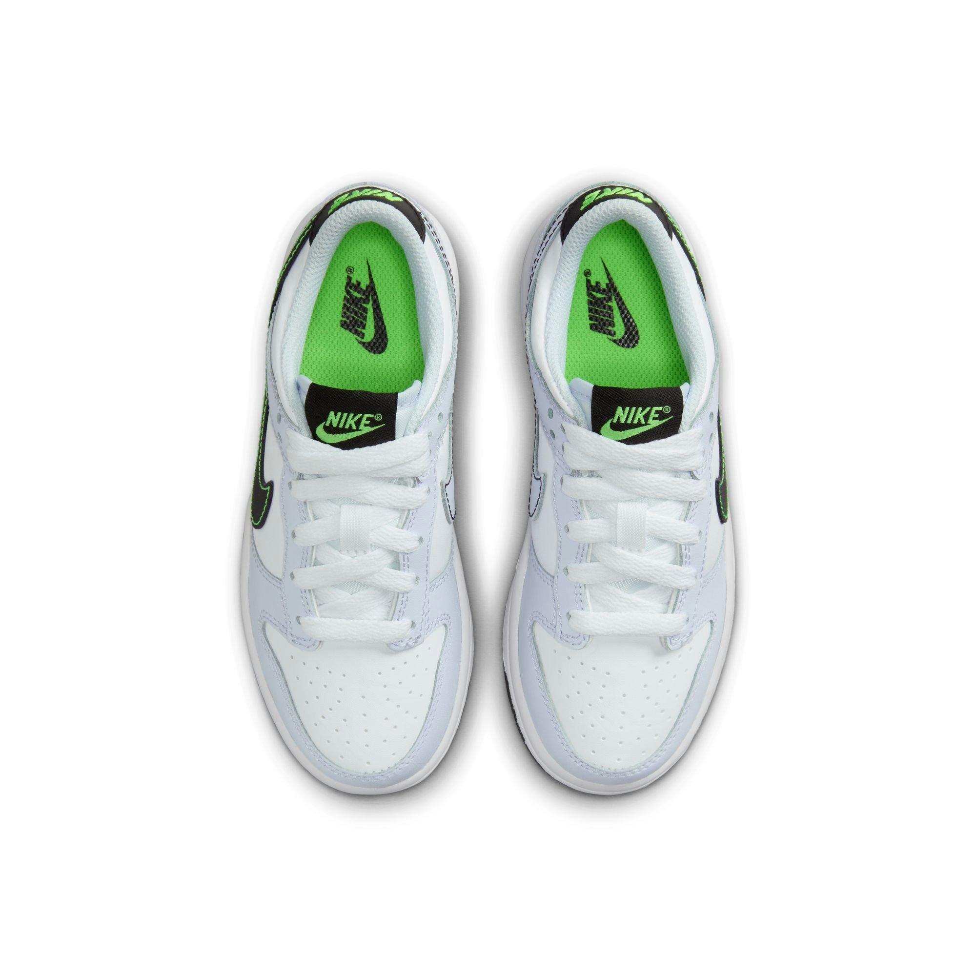 Nike Dunk Low "White/Black/Football Grey/Green Strike" Preschool Boys' Shoe - WHITE/BLACK Thumbnail View 7