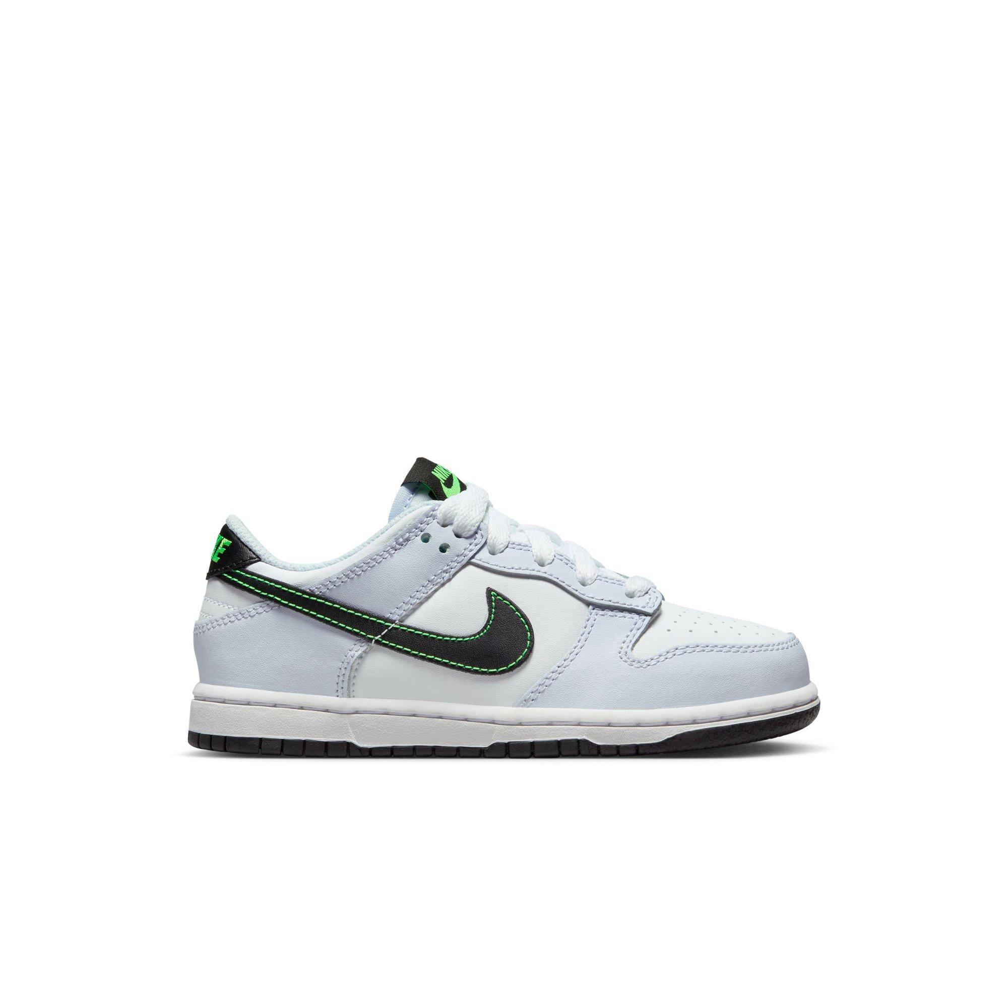 Nike Dunk Low "White/Black/Football Grey/Green Strike" Preschool Boys' Shoe - WHITE/BLACK Thumbnail View 1