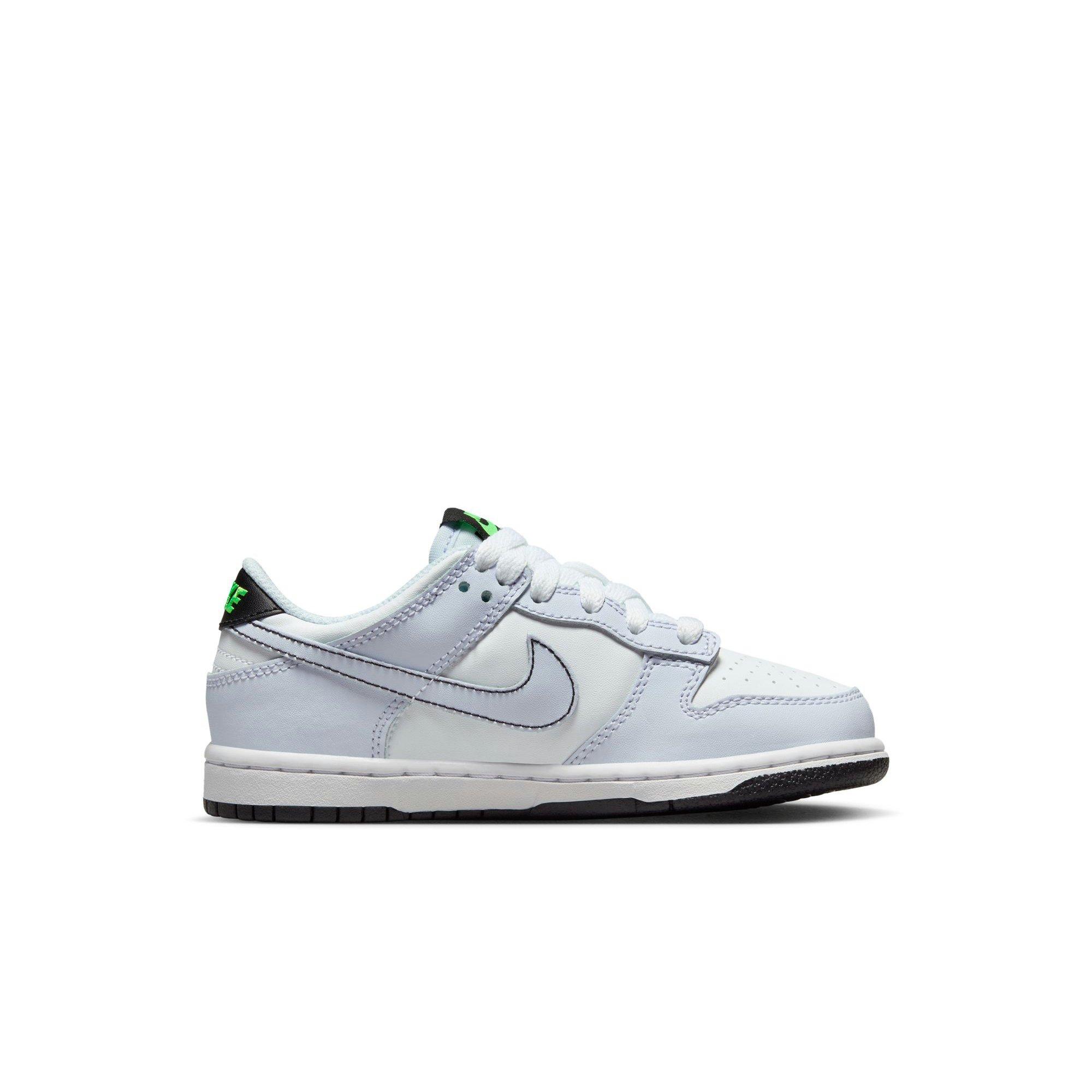 Nike Dunk Low Preschool Boys' "White/Black/Football Grey/Green Strike" Shoe