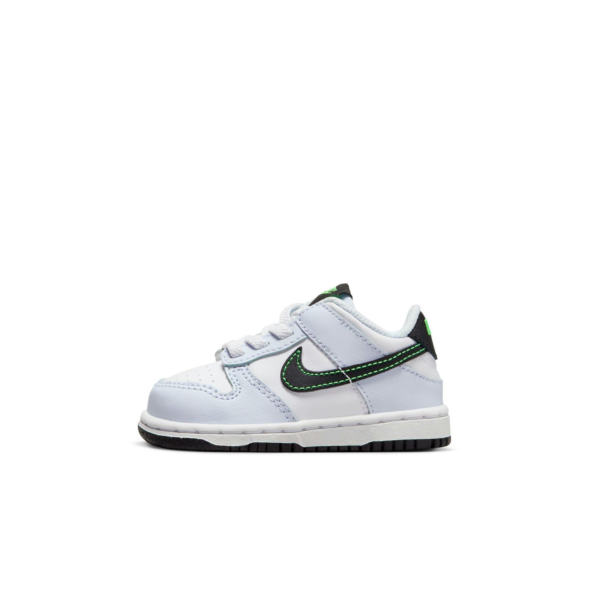 Nike Dunk Low "White/Black/Football Grey/Green Strike" Toddler Boys' Shoe - WHITE/BLACK Thumbnail View 3