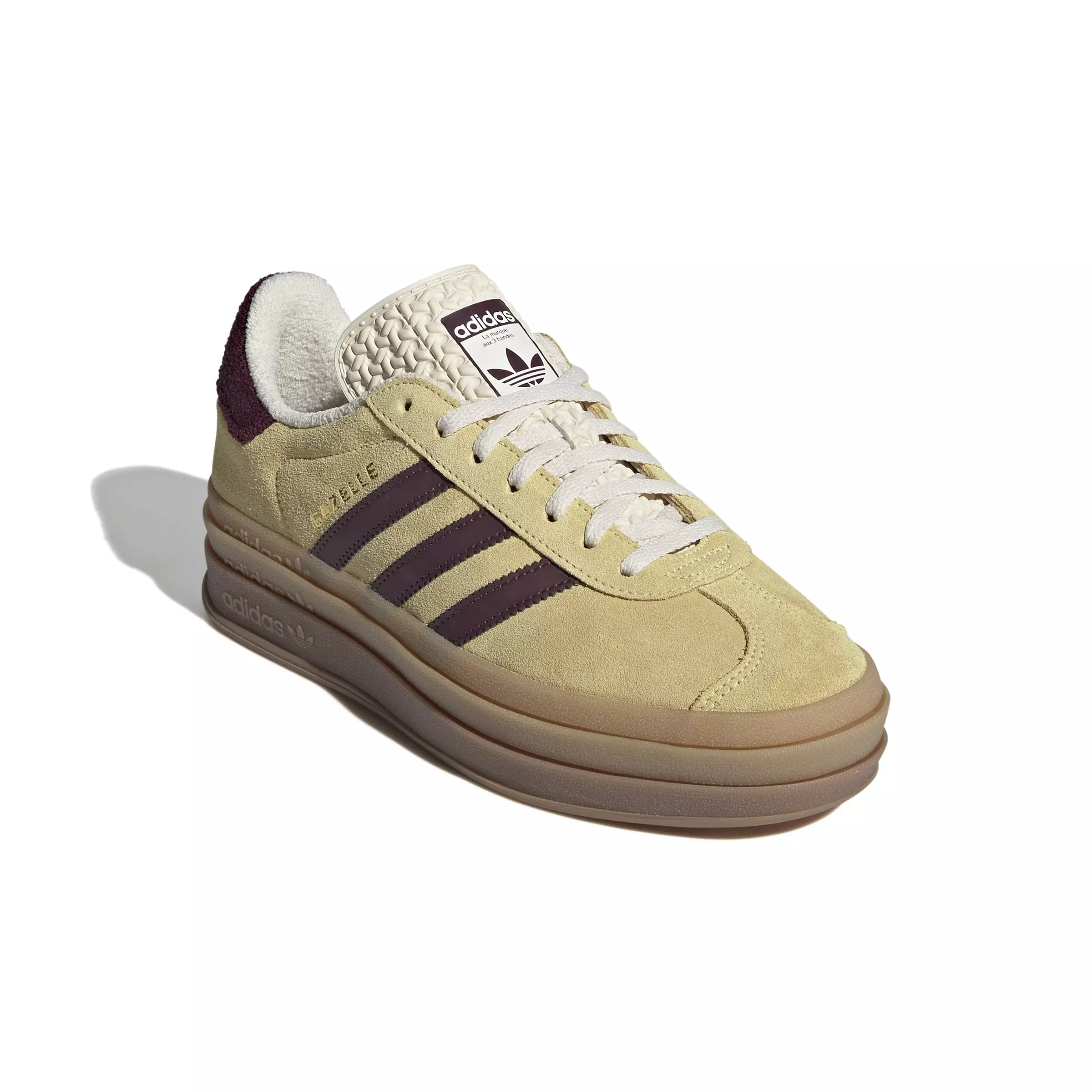 adidas Originals Gazelle Bold "Almost Yellow/Maroon/Wonder White" Women's Shoe - YELLOW/BROWN