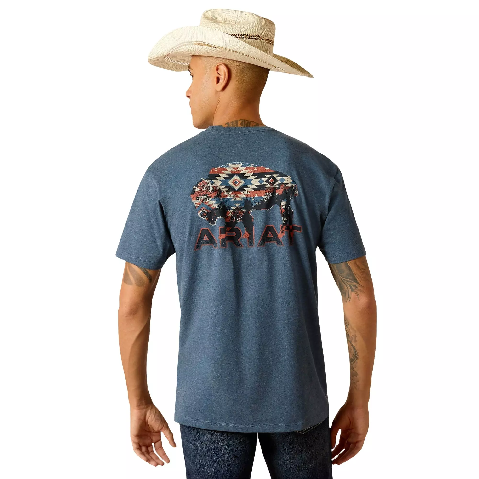 Ariat Men's SW Bison Tee - Heather Blue - BLUE