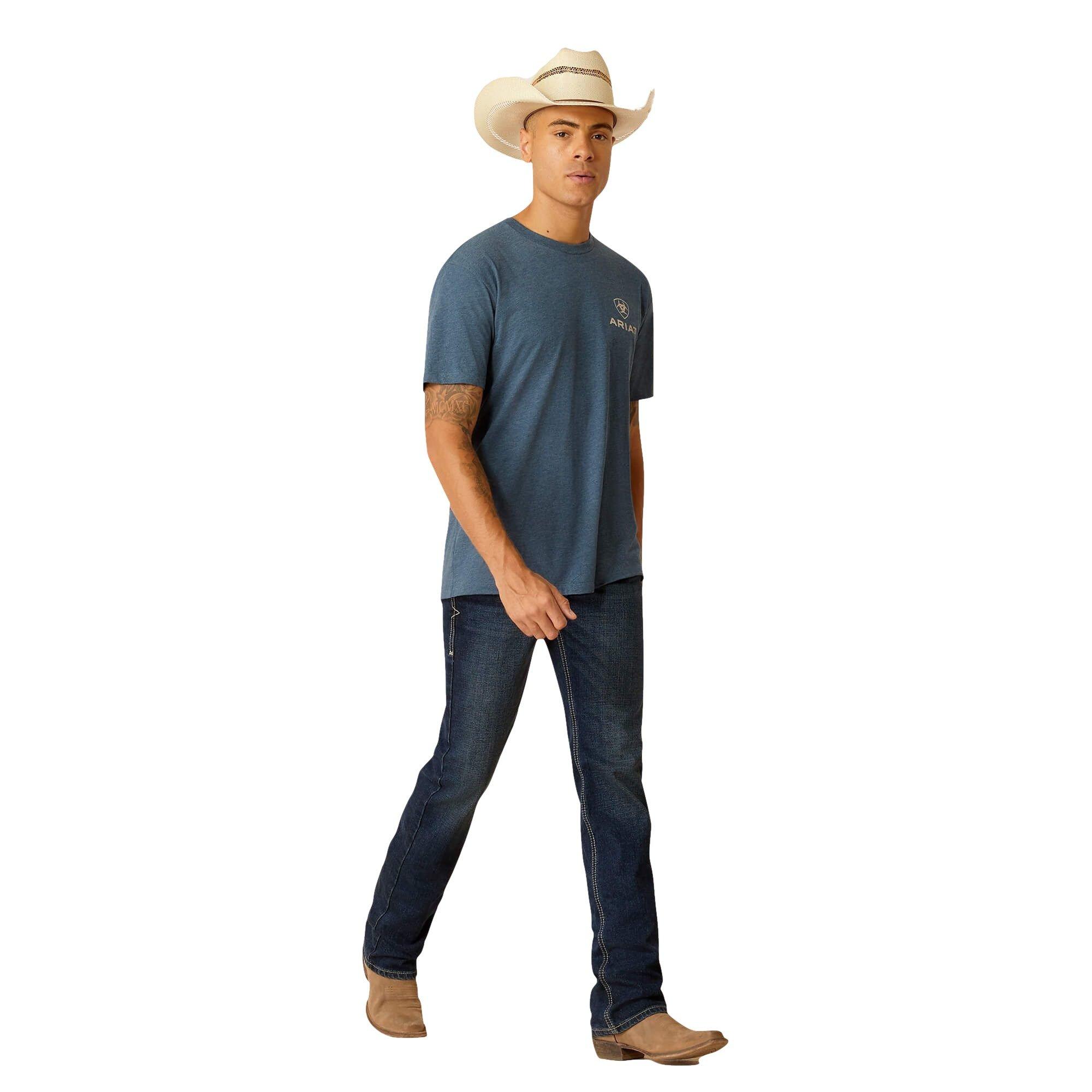 Ariat Men's SW Bison Tee - Heather Blue - BLUE Thumbnail View 3