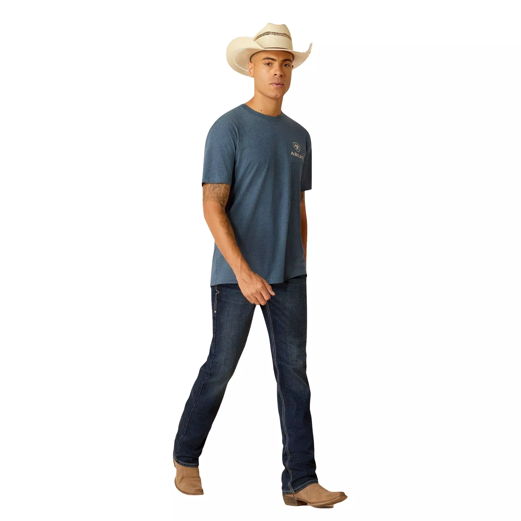 Ariat Men's SW Bison Tee - Heather Blue - BLUE