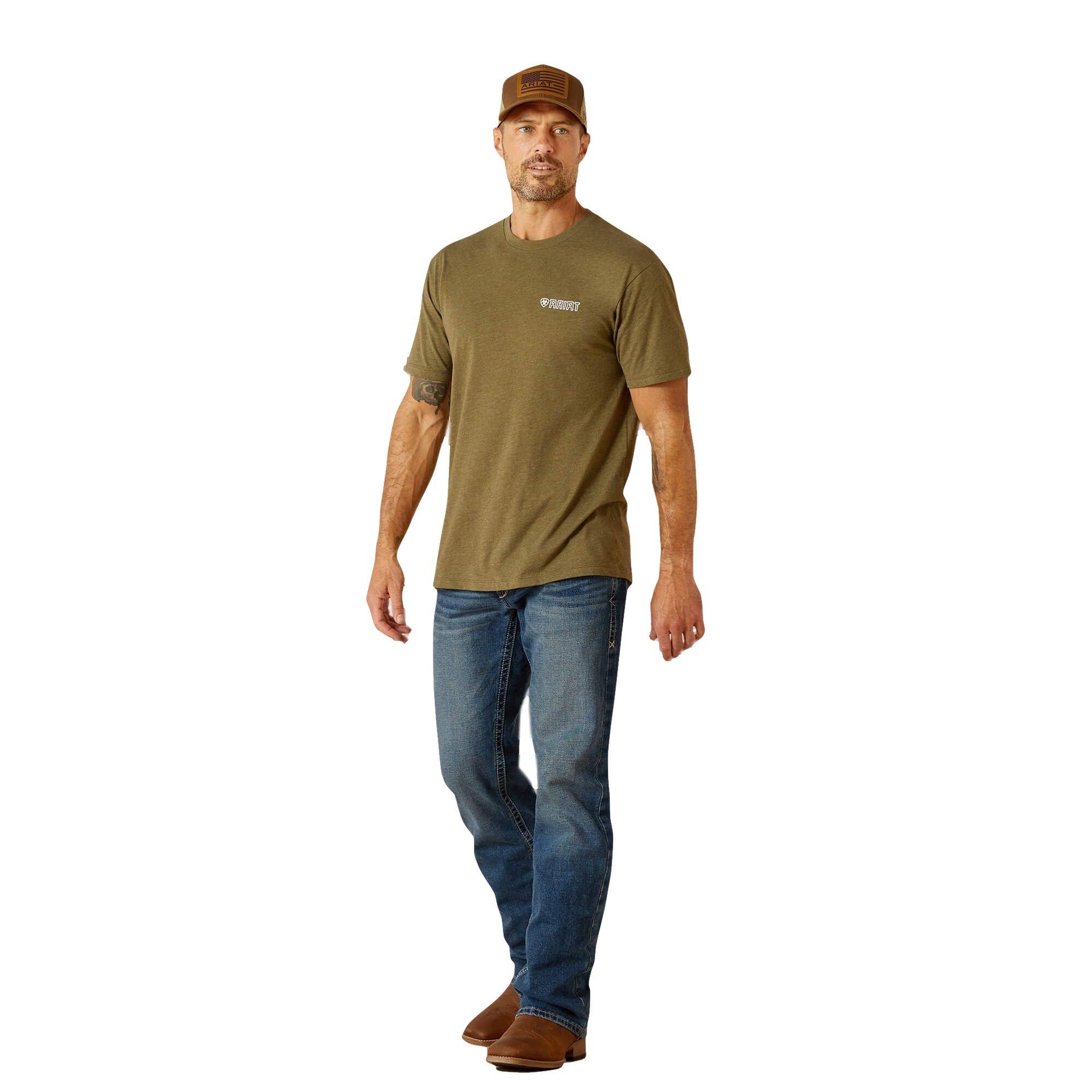 Ariat Men's Outline Wing Tee - Olive - OLIVE Thumbnail View 4