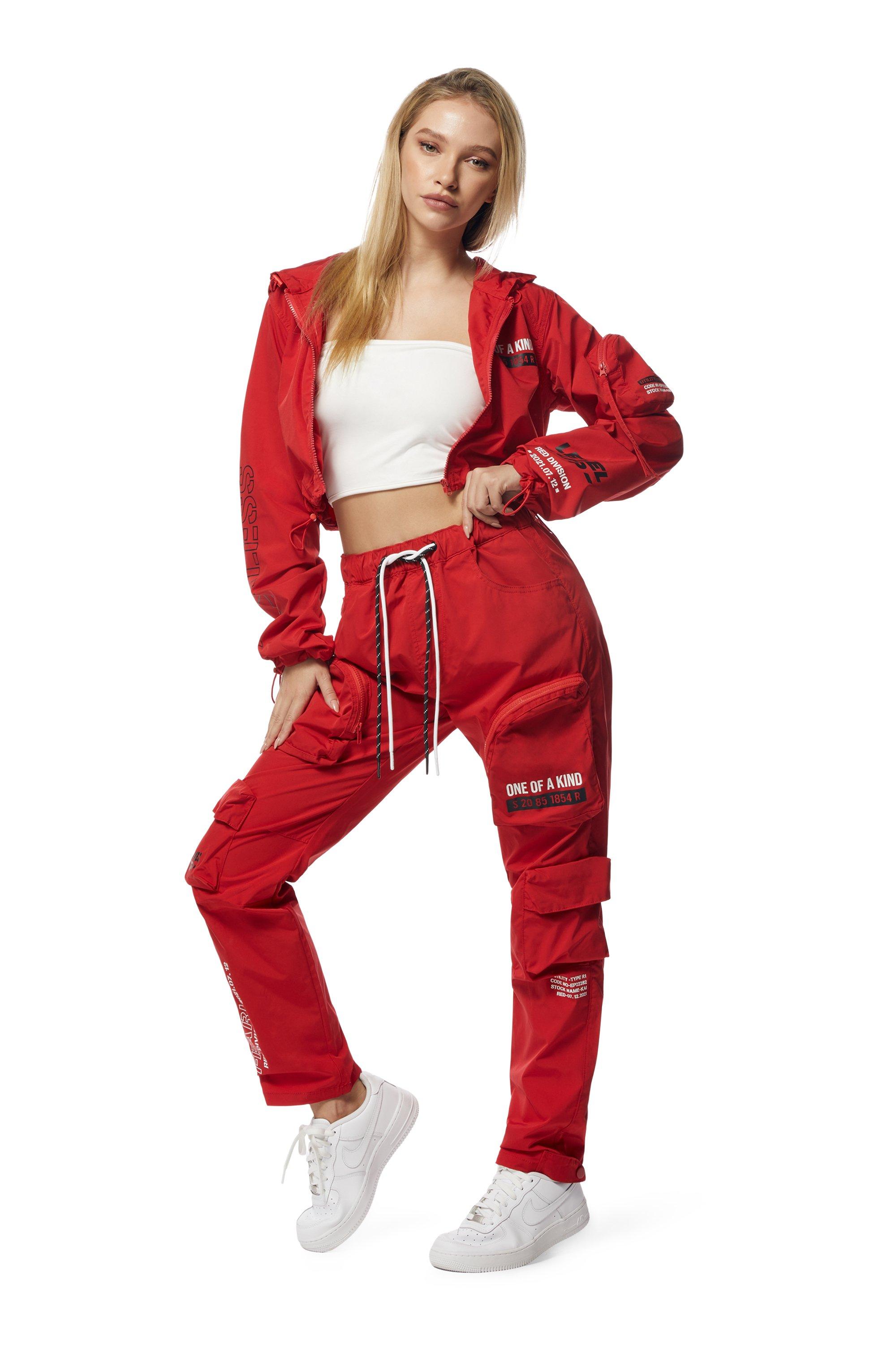 Smoke Rise Women's Nylon Utility Cargo Pants - RED Thumbnail View 3