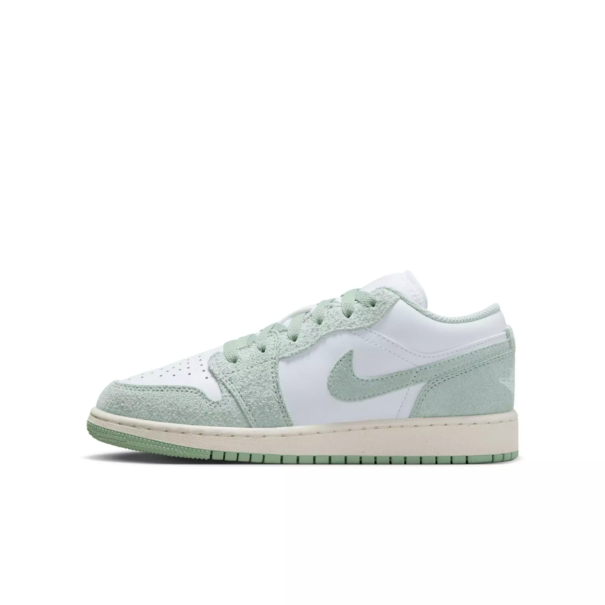 Jordan 1 Low SE "White/Seafoam/Sail" Grade School Boys' Shoe - WHITE/GREEN