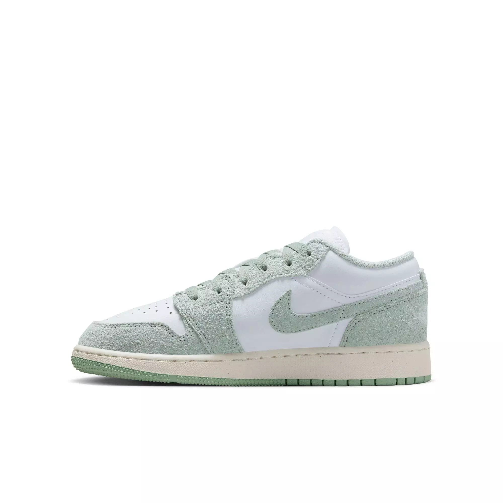Jordan 1 Low SE "White/Seafoam/Sail" Grade School Boys' Shoe - WHITE/GREEN