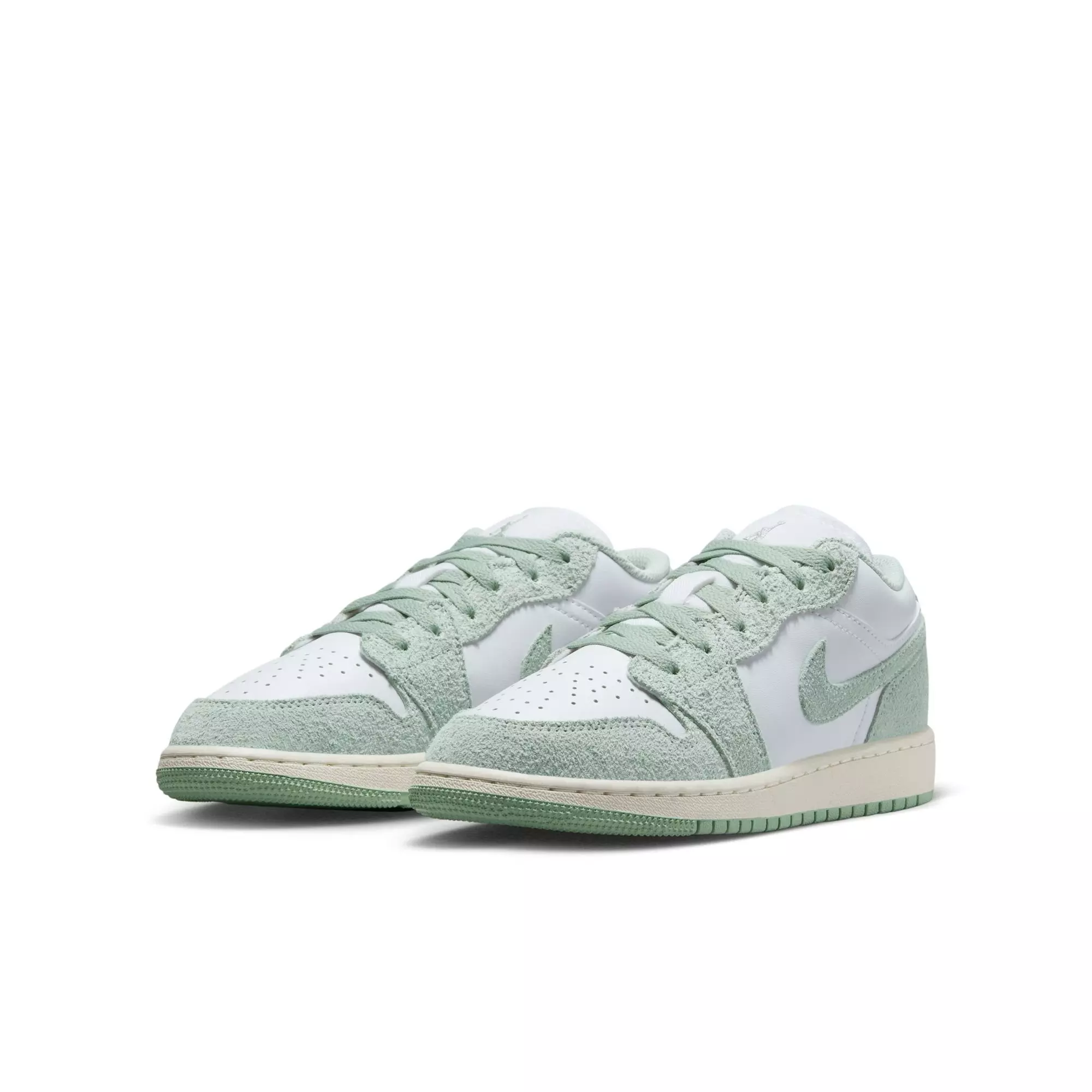 Jordan 1 Low SE "White/Seafoam/Sail" Grade School Boys' Shoe - WHITE/GREEN