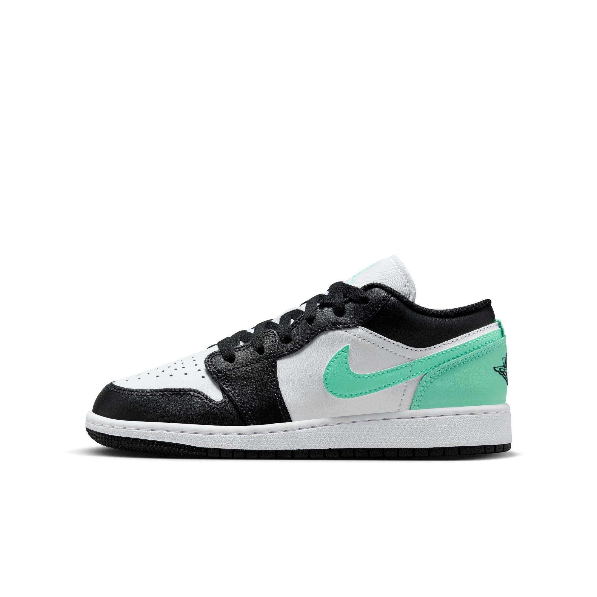 Jordan 1 Low Grade School Boys' "White/Black/Green Glow" Shoe