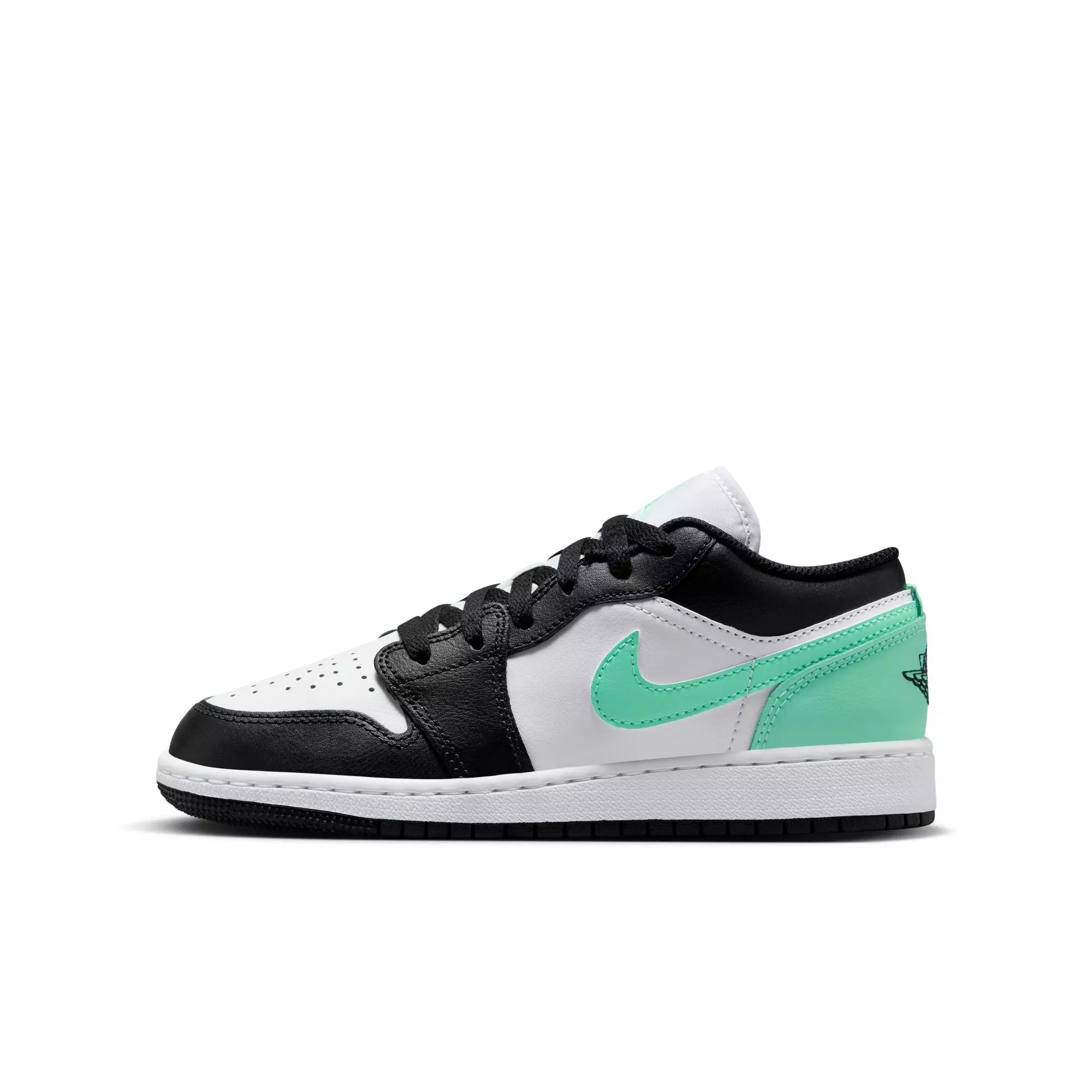 Jordan 1 Low "White/Black/Green Glow" Grade School Boys' Shoe - WHITE/BLACK/GREEN